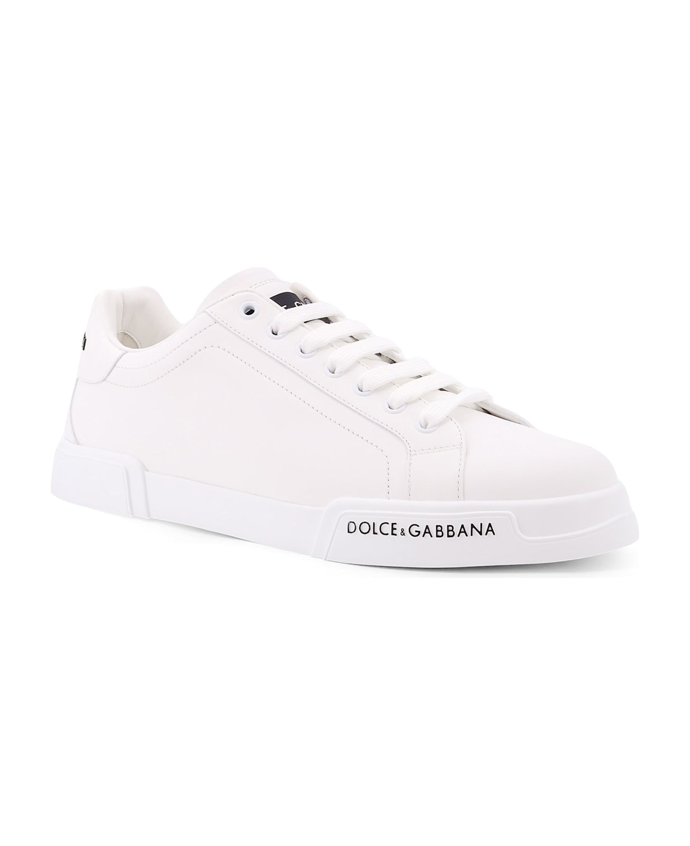 Dolce & Gabbana Leather Sneakers With Lateral Logo Patch - White