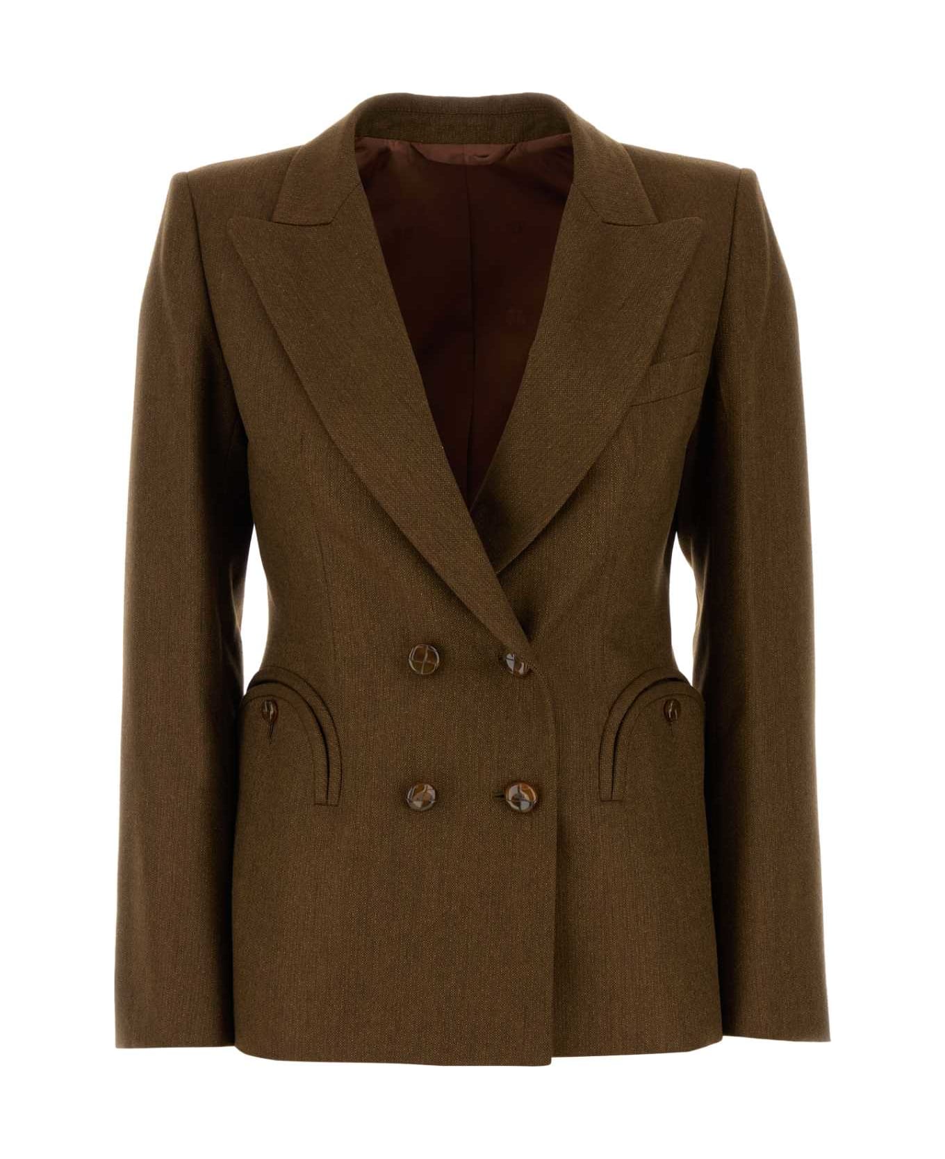 Blazé Milano Brown Linen Renard Blazer - CHOCOLATE