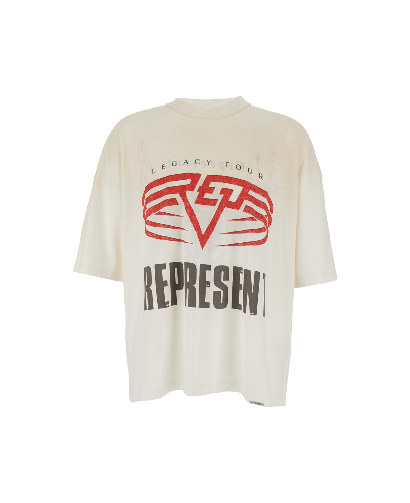 REPRESENT White Crewneck T-shirt With Maxi Logo Print On Front And Rear In Cotton Blend Man - White