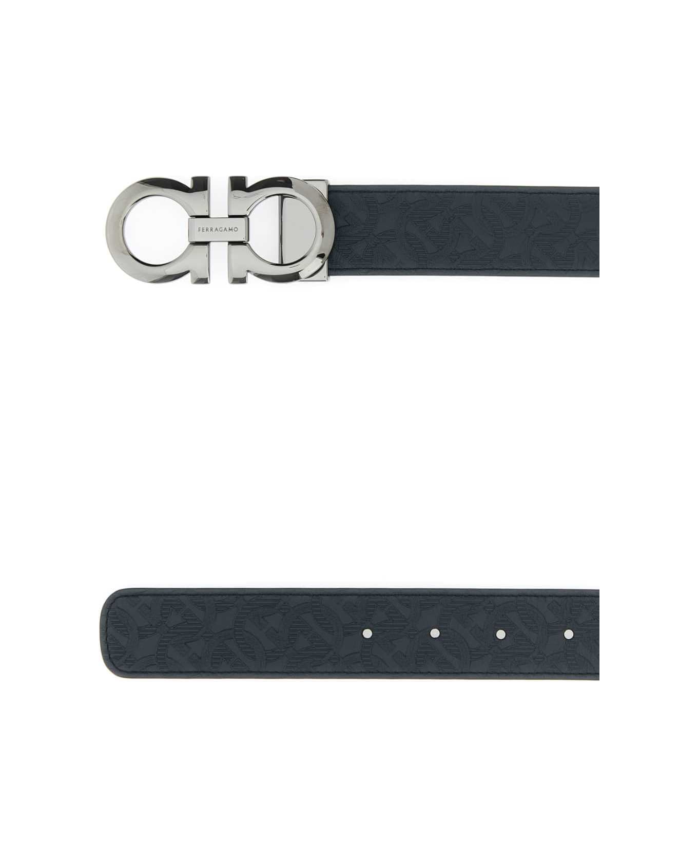 Ferragamo Navy Blue Leather Reversible Belt - NAVYNERO