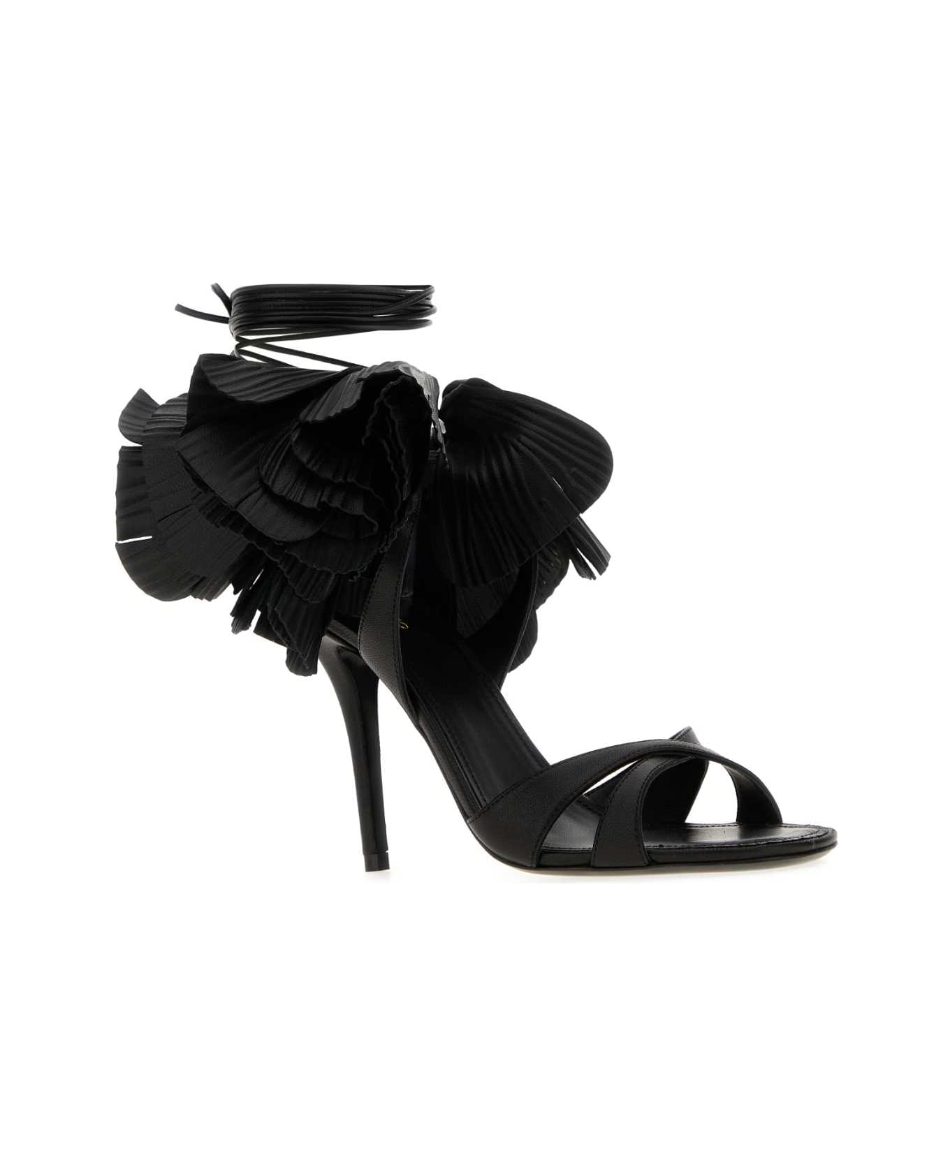Ferragamo Black Leather Estrella 95 Sandals - NERO