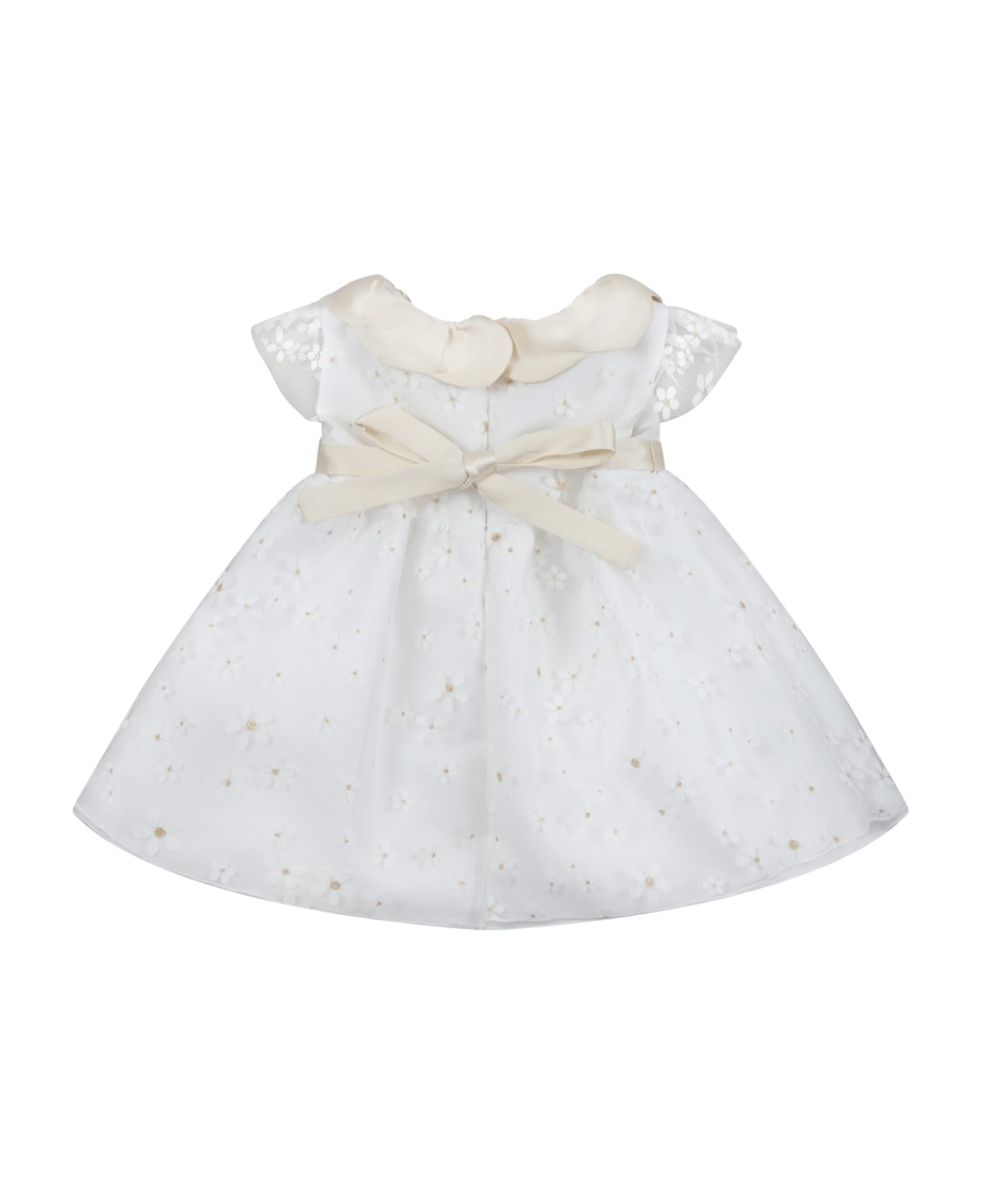 La stupenderia White Sleeveless Dress For Baby Girl With Daisies - White