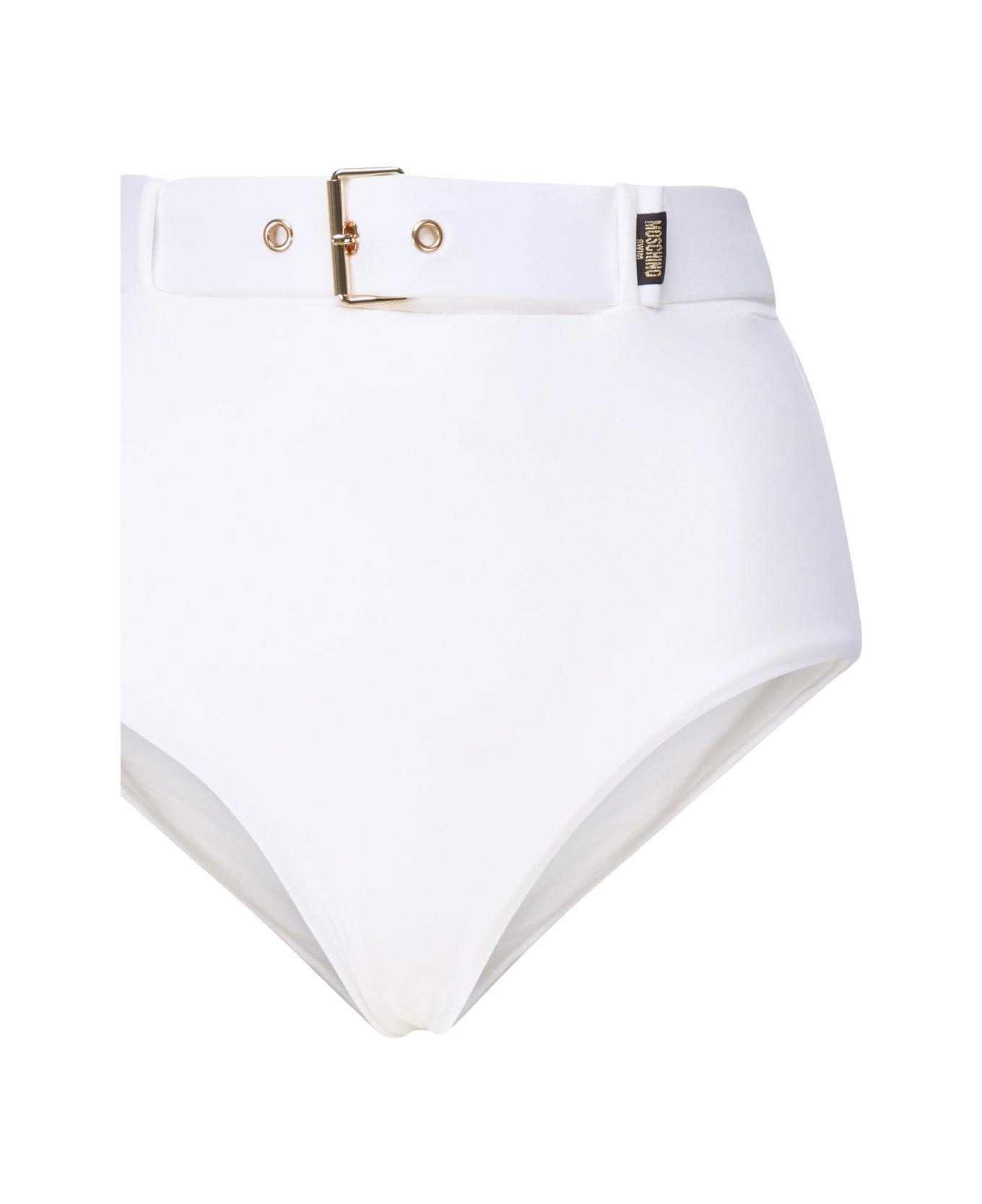 Moschino High-waist Belted Stretched Bikini Bottoms - White
