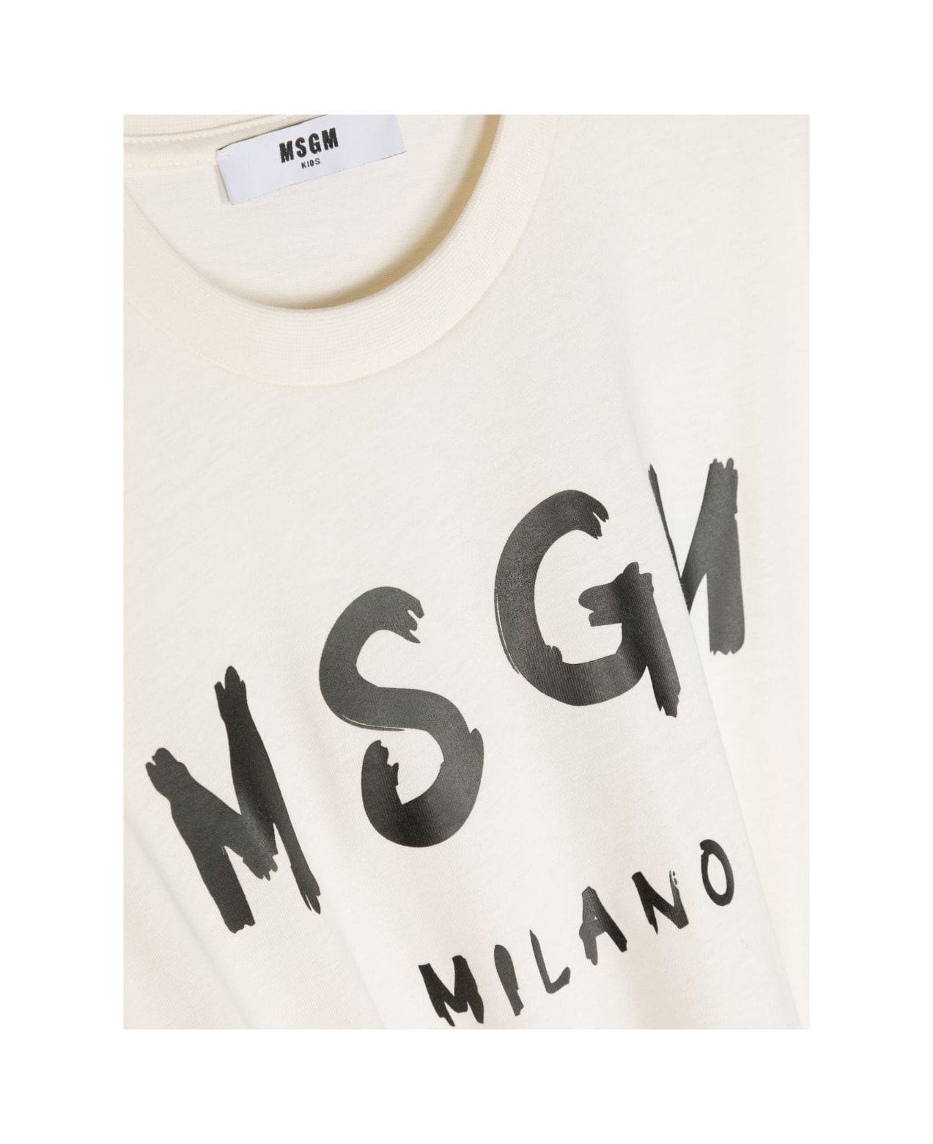 MSGM Cream T-shirt With Brushed Logo - Crema