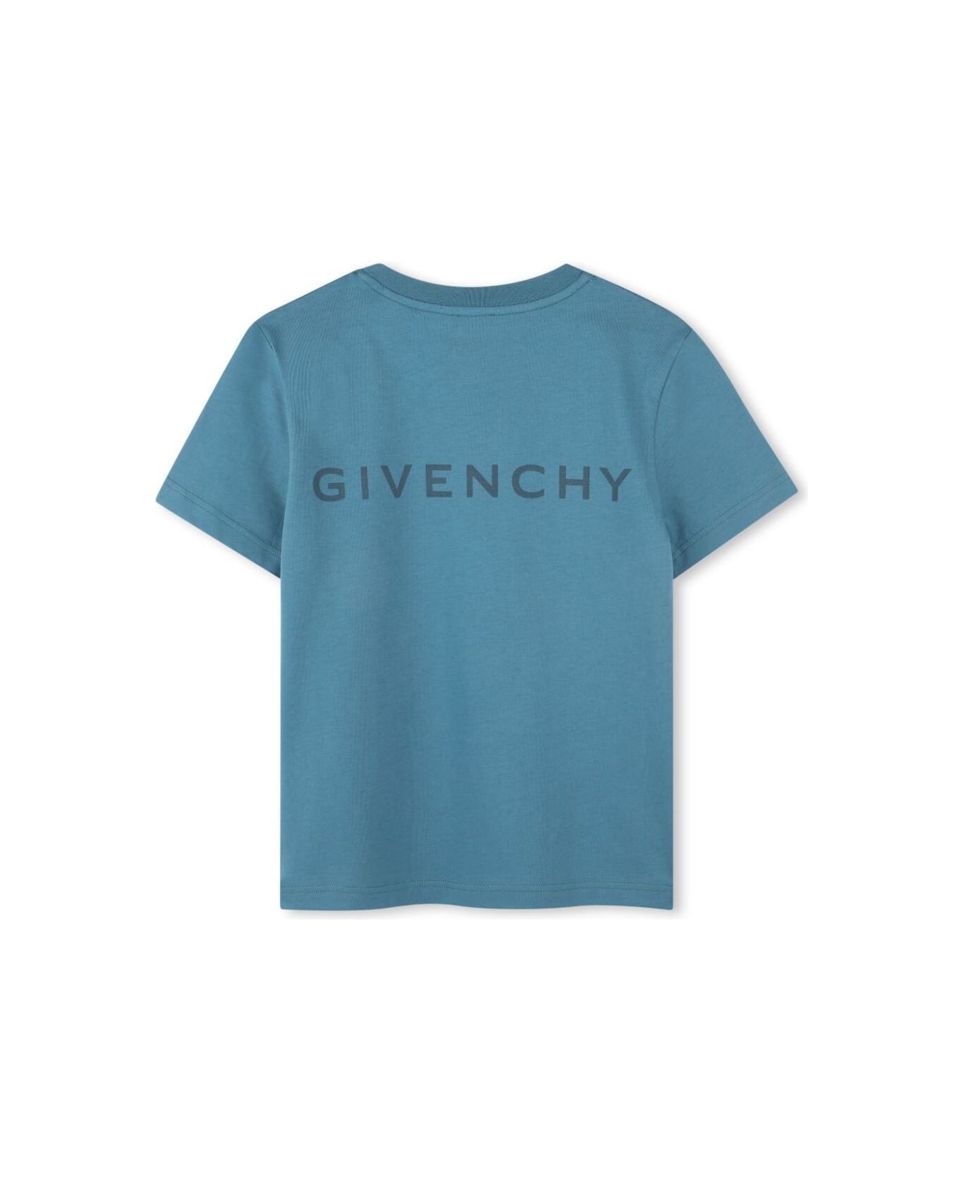 Givenchy Blue Crewneck T-shirt With 4g Logo On The Front And Logo Lettering On The Rear In Cotton Boy - Blu