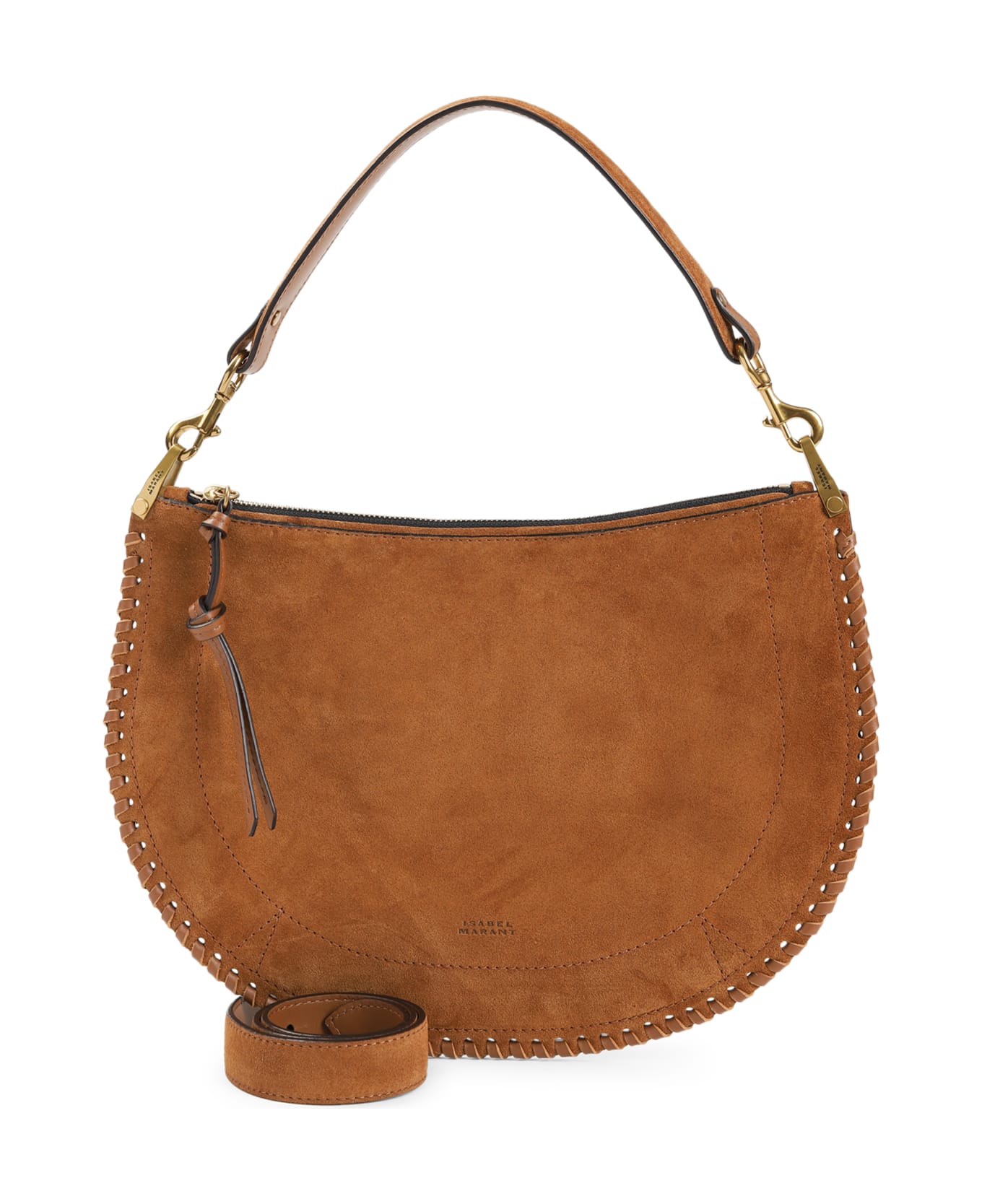 Isabel Marant Oskan Soft Zip Shoulder Bag In Brown Suede - Co Cognac
