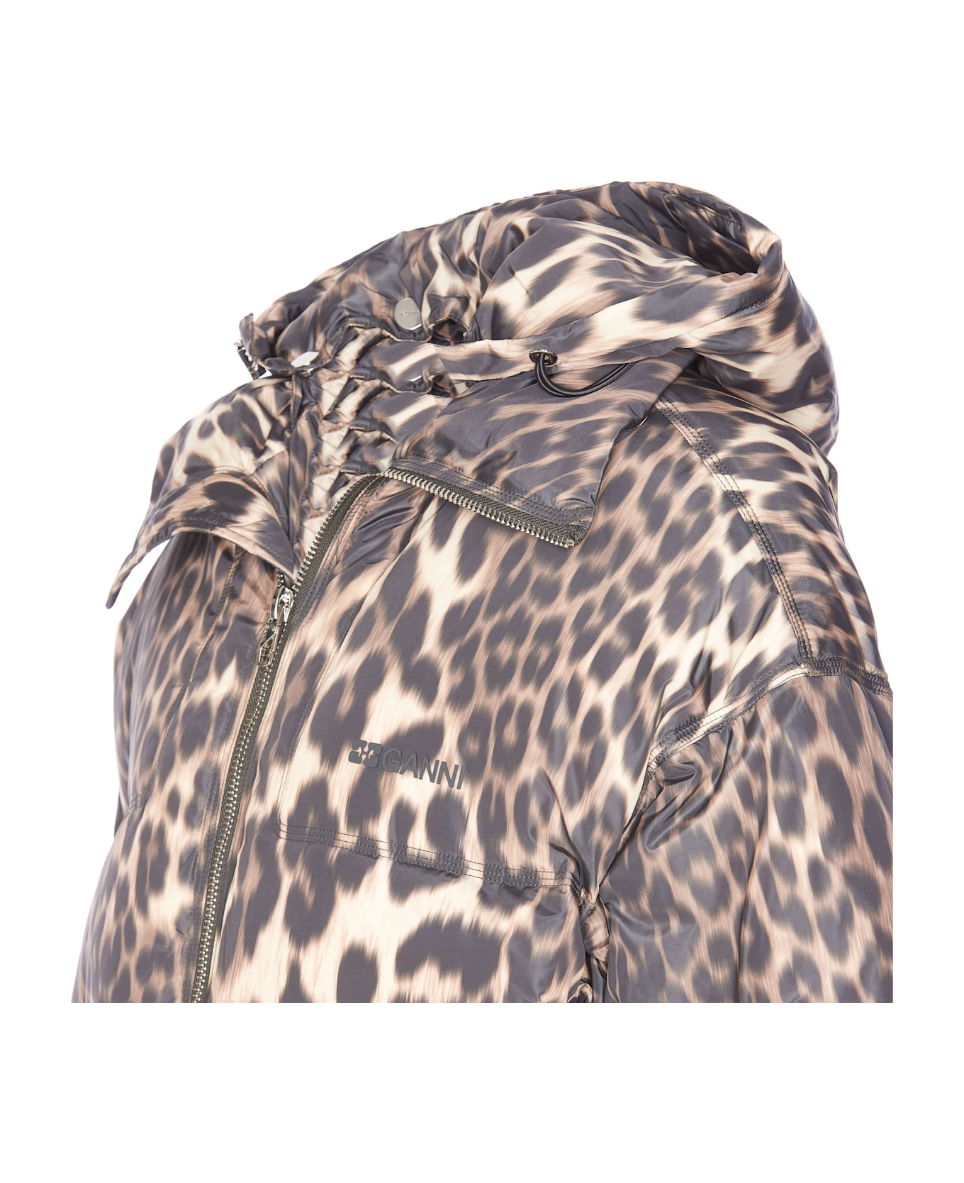 Ganni Leopard Print Puffers Midi - Almond Milk