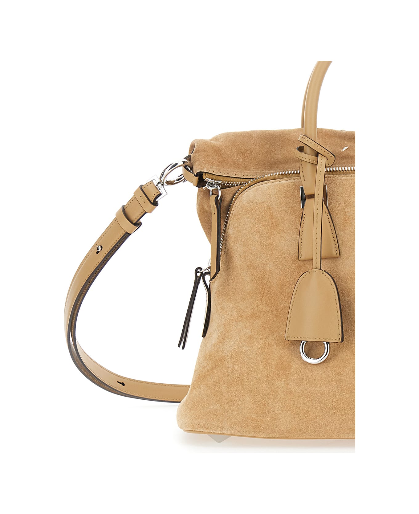 Maison Margiela '5ac Soft' Beige Crossbody Bag With Adjustable And Removable Shoulder Strap And Key Charm In Leather Woman - Beige