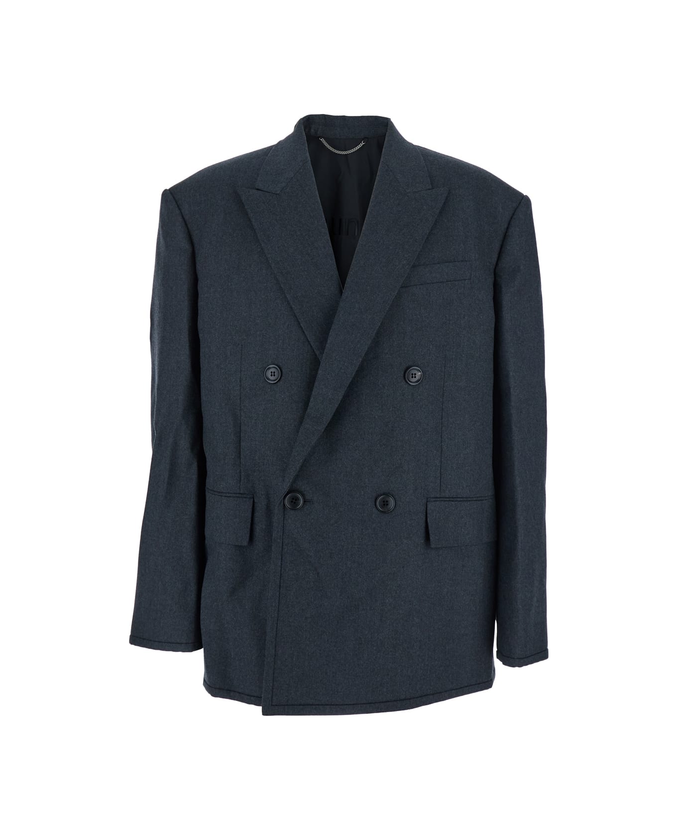 Juun.J Grey Double-breasted Jacket With Peaked Revers And Patch Pockets On Front In Wool Man - Grey