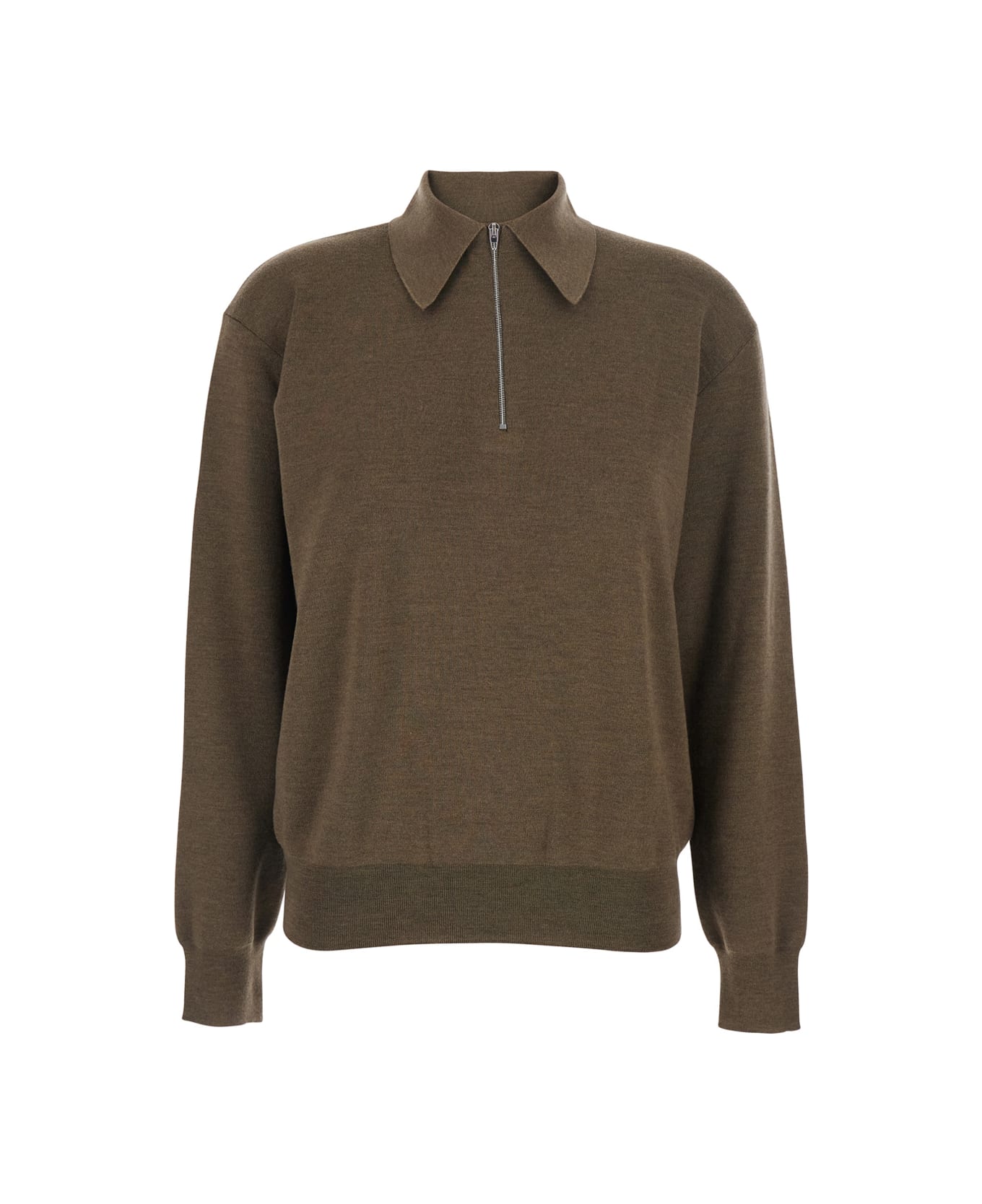 Phoebe Philo Brown Polo Shirt With Classic Collar And Front Zip Closure In Wool Woman - Brown