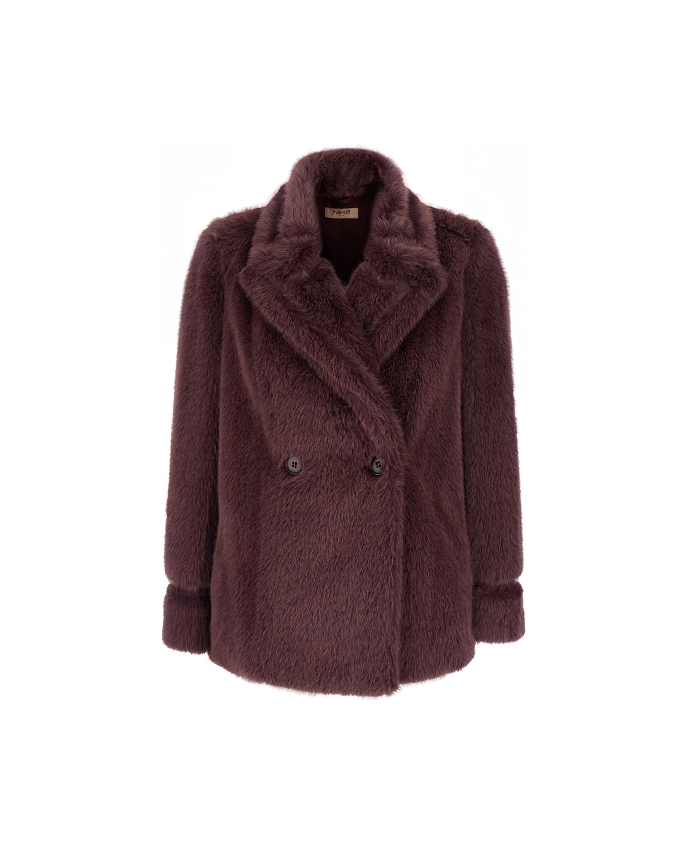 TwinSet Violet Double-breasted Coat With Peak Revers In Ecofur Woman - Violet