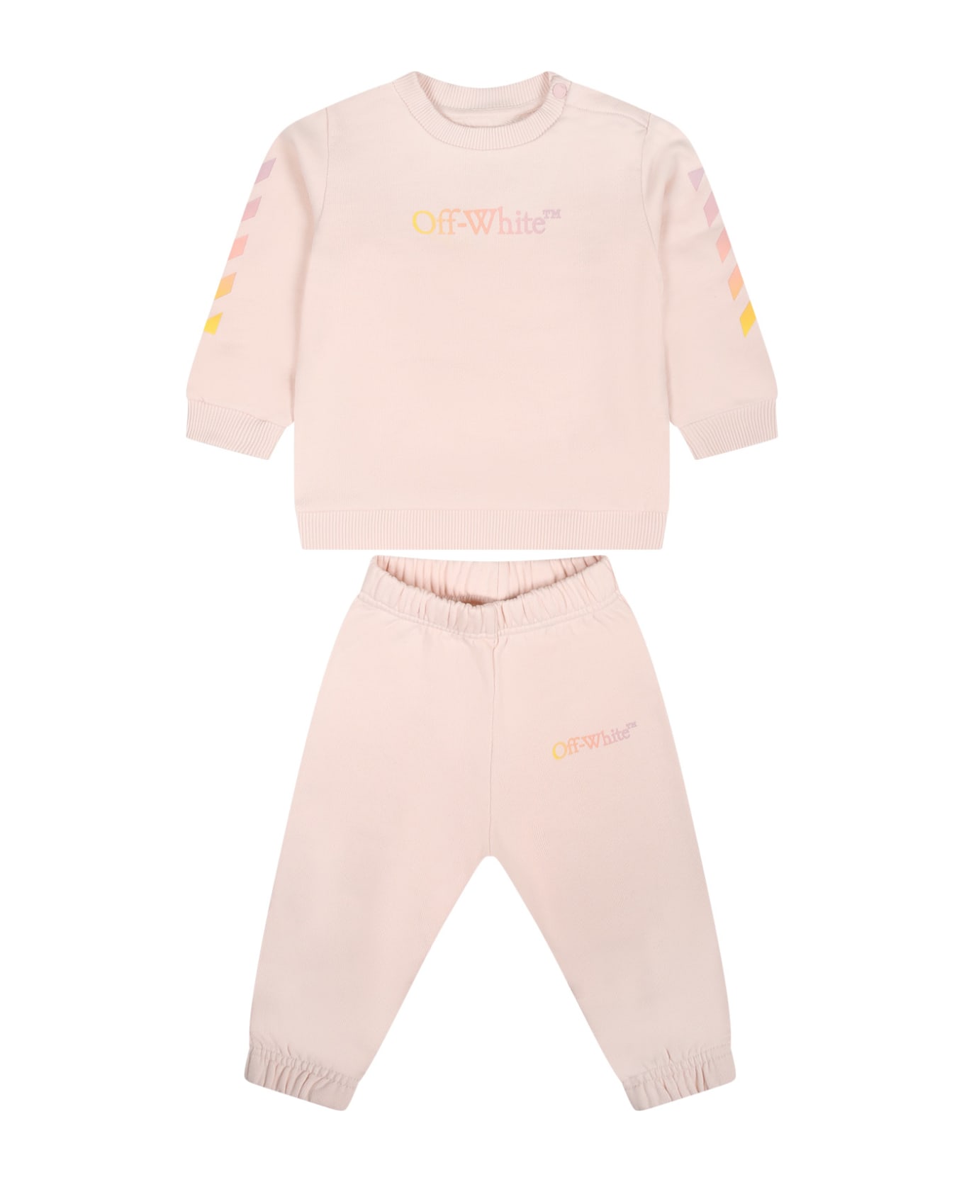 Off-White Pink Set For Baby Girl With Logo - Pink ボトムス