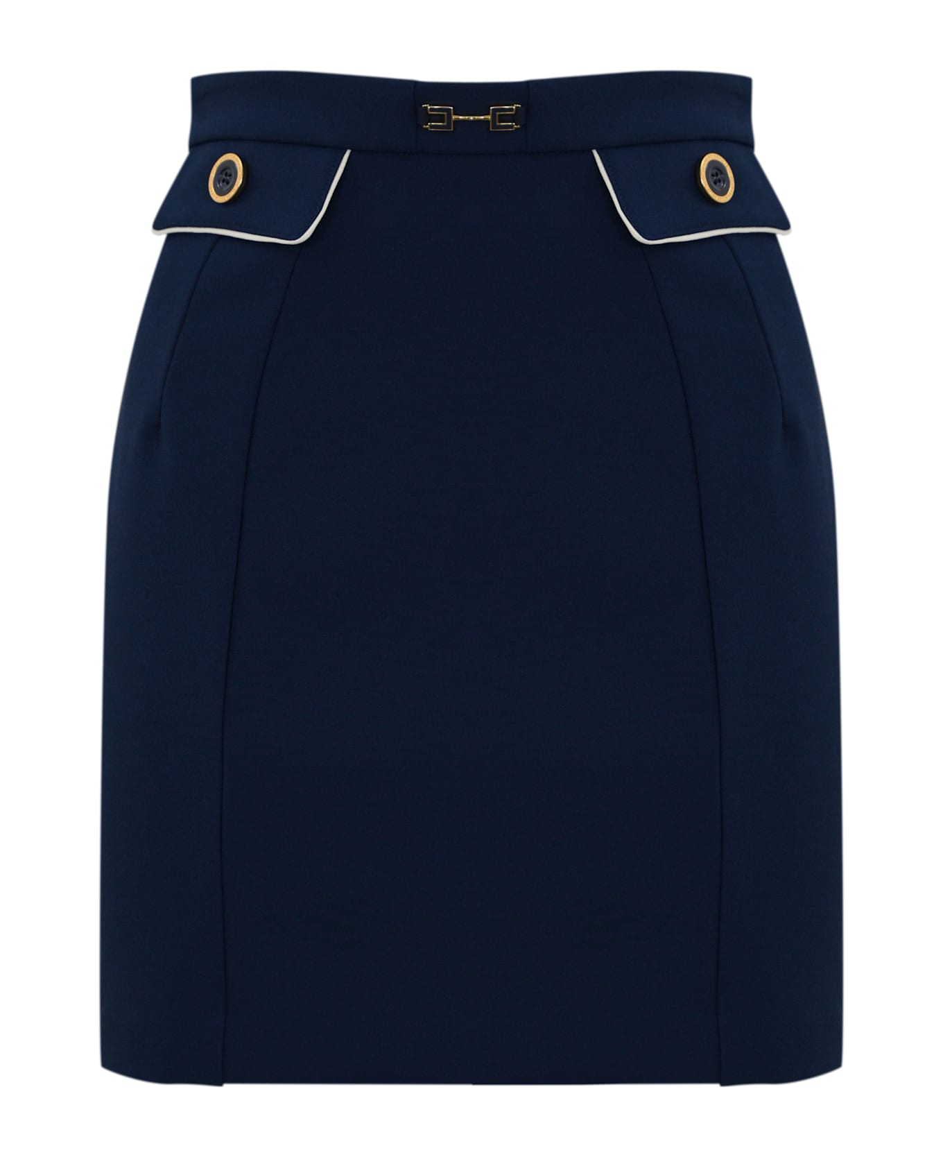 Elisabetta Franchi Crepe Skirt With Piping And Horsebit - Oltremare/burro