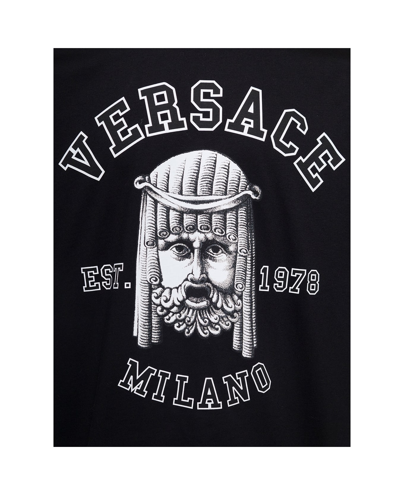 Versace Black T-shirt With Printed Logo On The Front In Cotton Man - Black