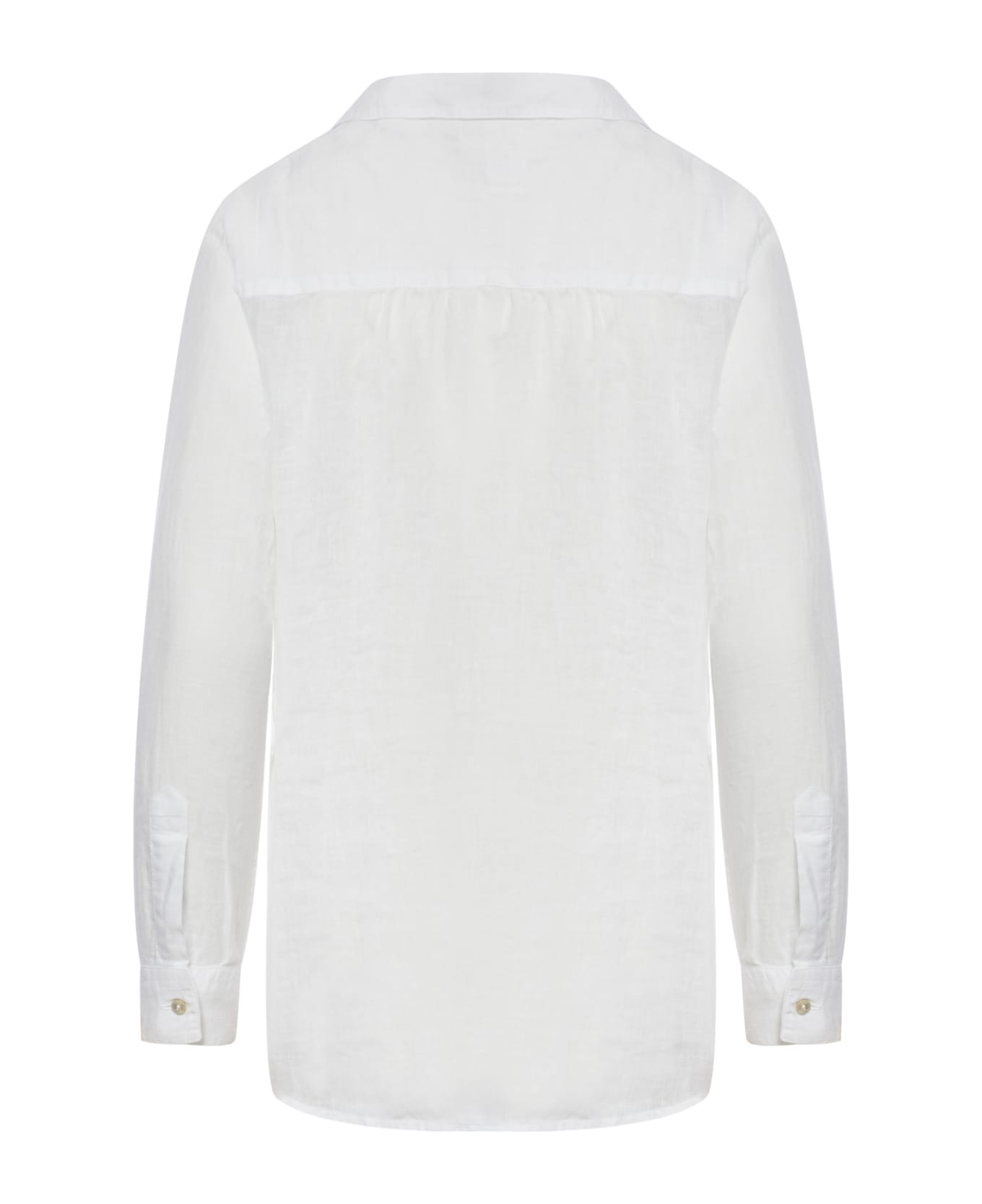 120% Lino Long Sleeve Woman Shirt - White シャツ