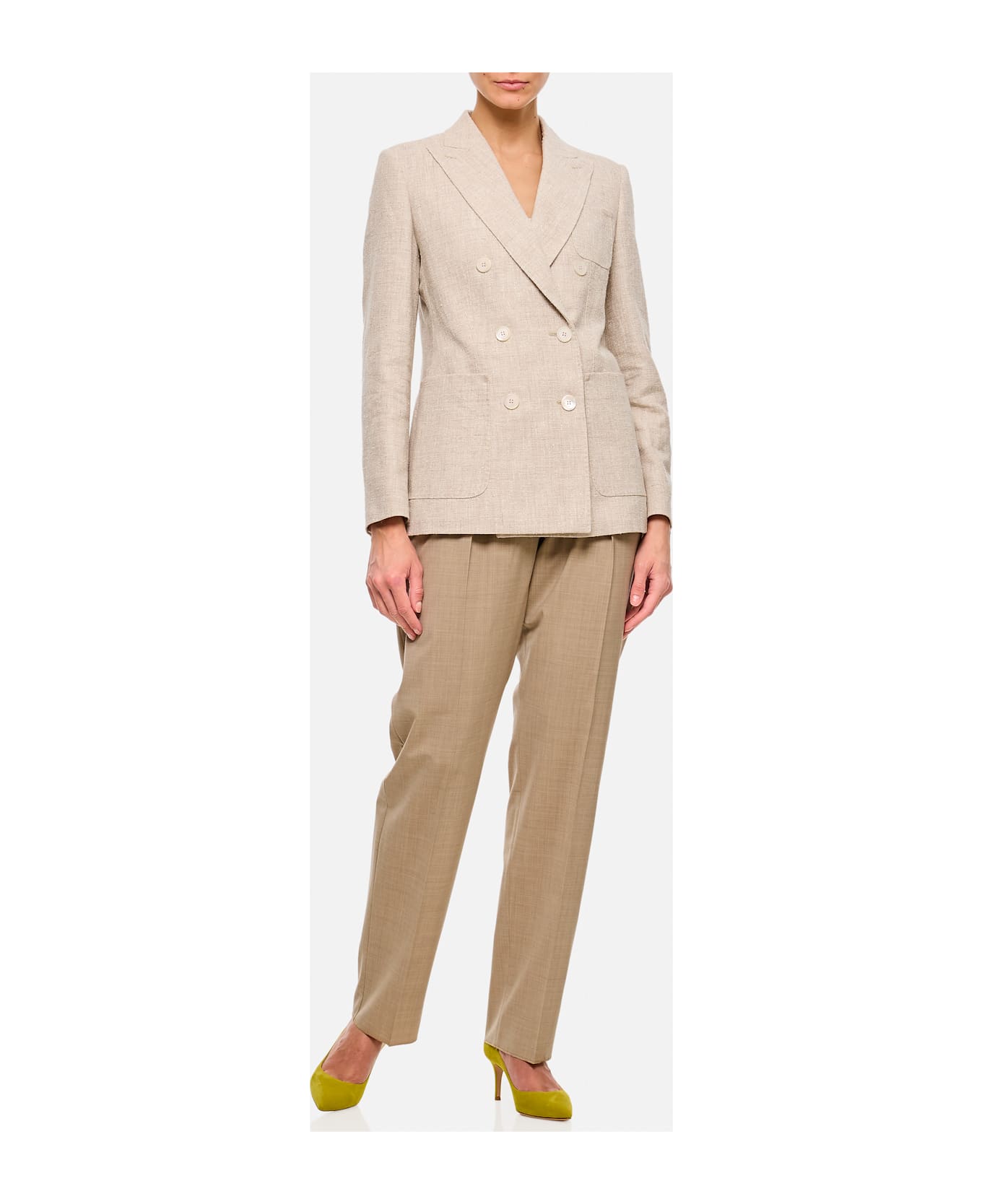 Max Mara Finale High Waist Trousers With Sartorial Pinces - Beige