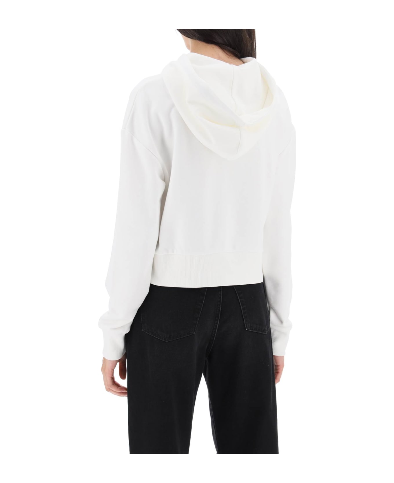 Balmain Cropped Sweatshirt With Flocked Logo Print - White フリース