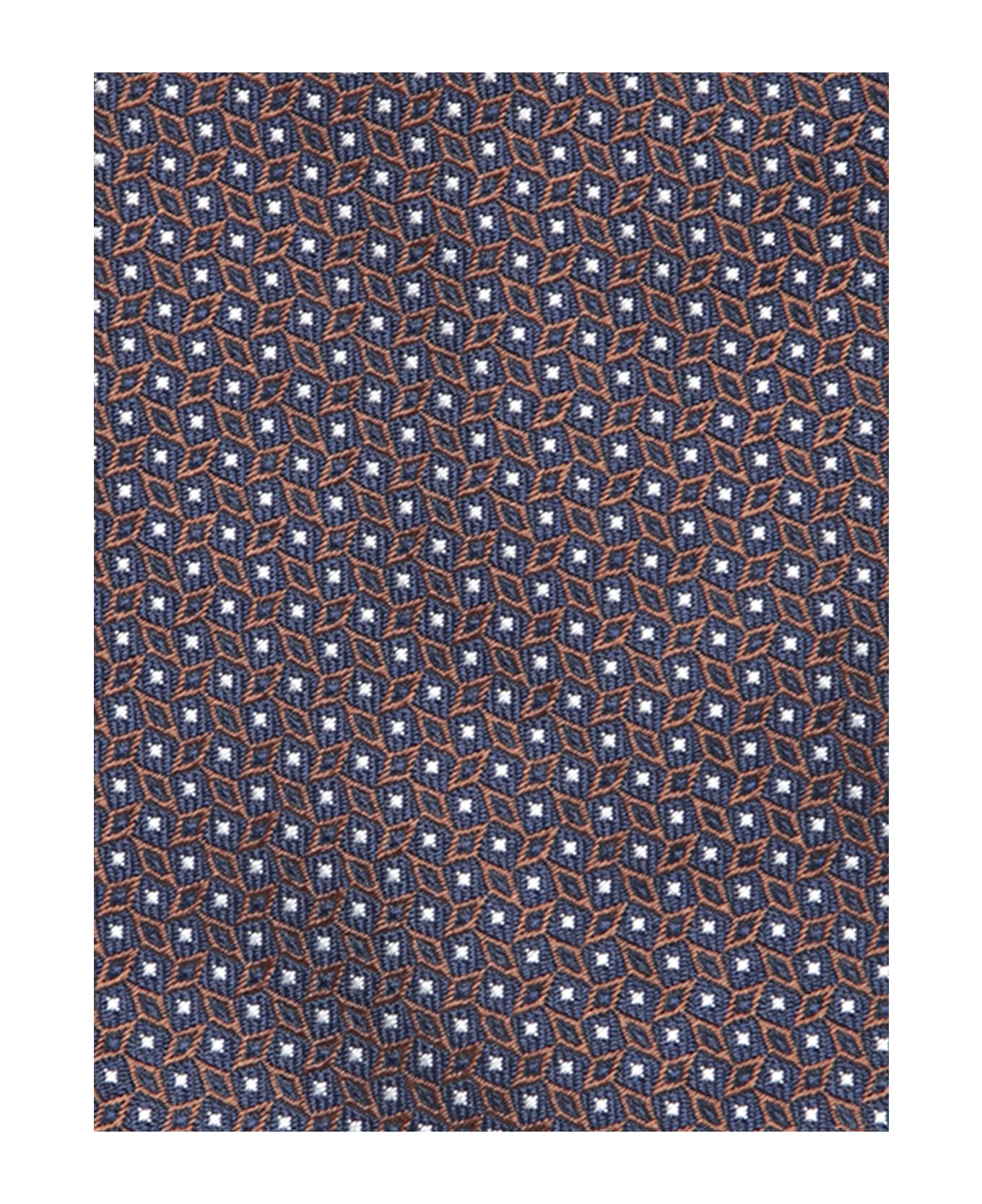 Zegna Silk Tie In Beige And Blue - Blue