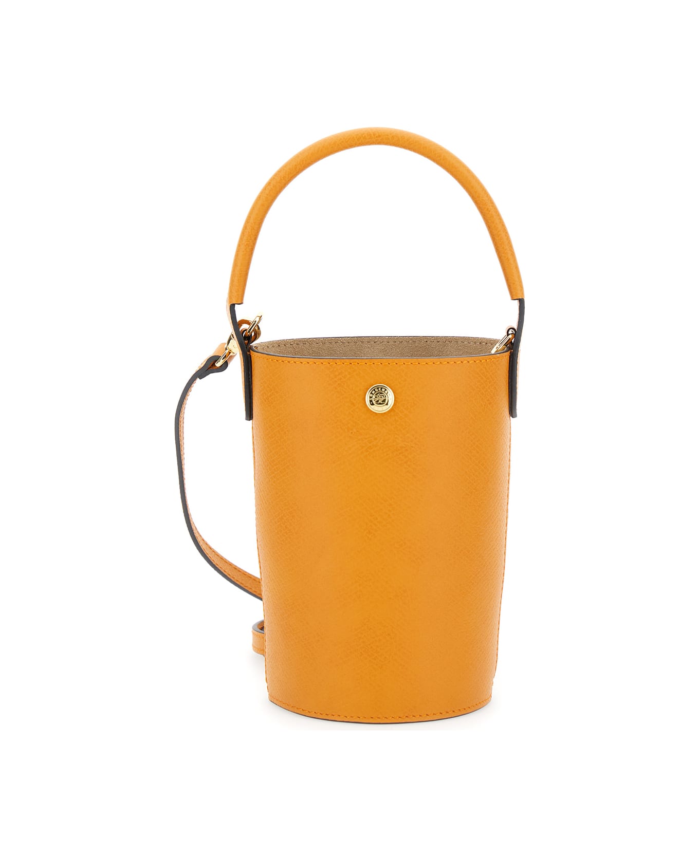 Longchamp 'xs Epure' Yellow Bucket Bag With Embossed Logo In Leather Woman - Beige