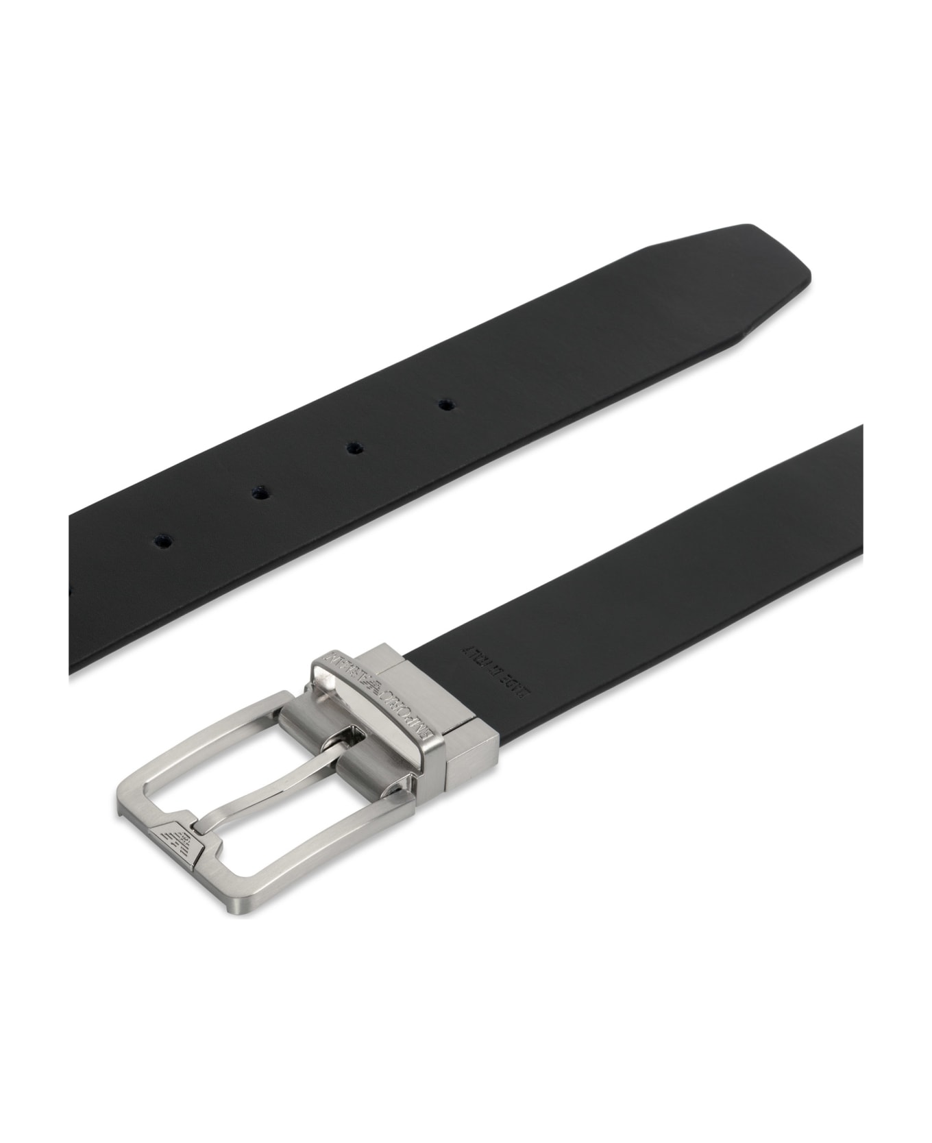 Emporio Armani Leather Belt With All-over Embossed Eagle - Black