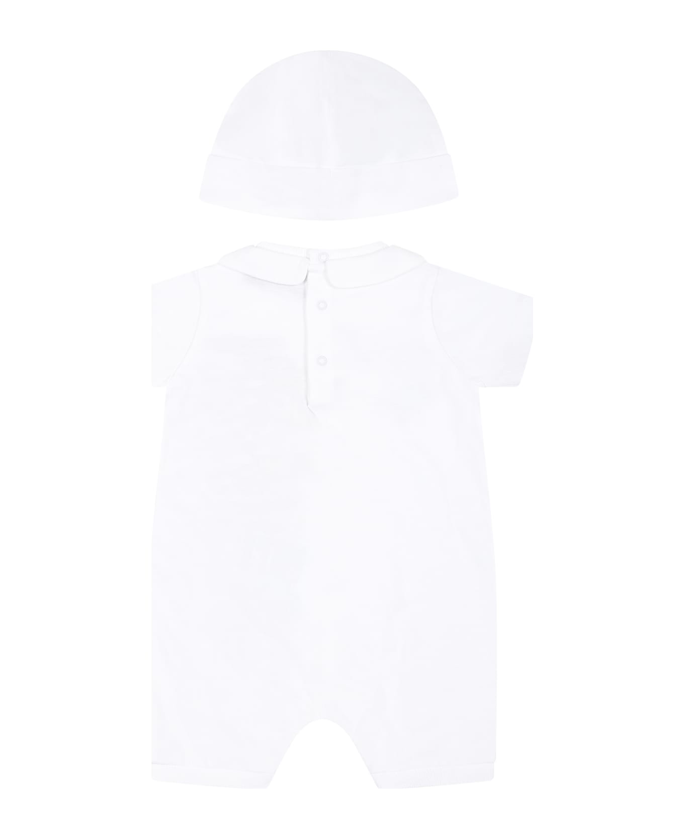 Moschino White Set For Babykids With Teddy Bear And Logo - White ボディスーツ＆セットアップ