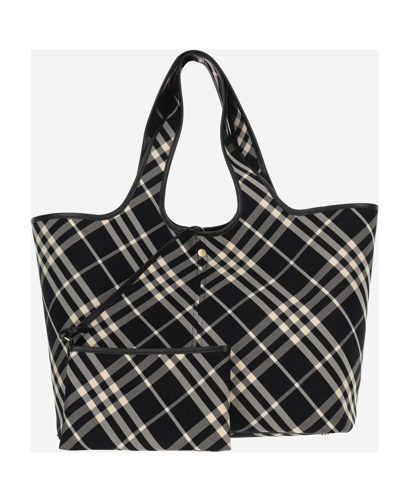 Burberry Tote Bag With Check Pattern - Black/calico