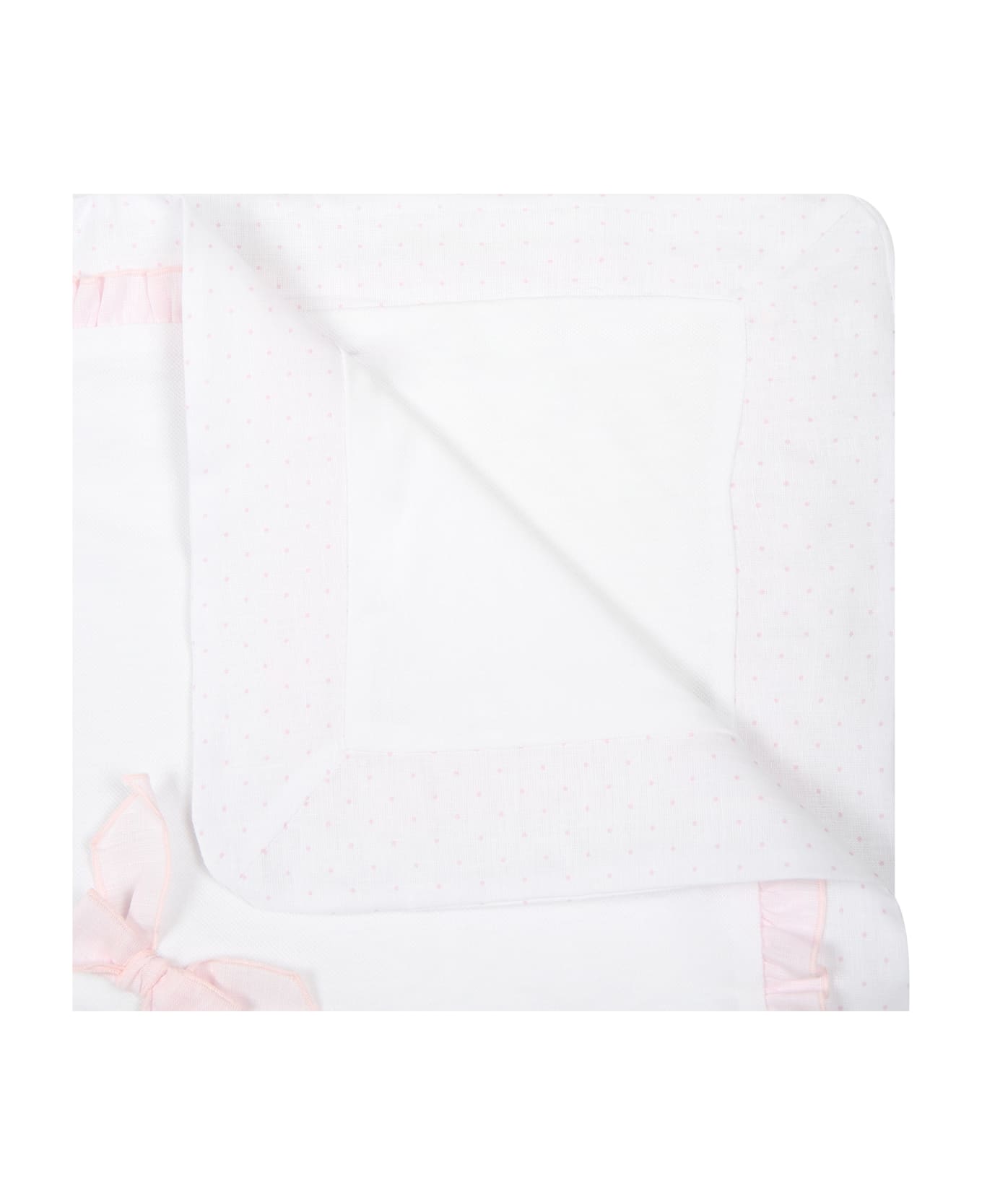La stupenderia White Blanket For Baby Girl With Pink Bows - White