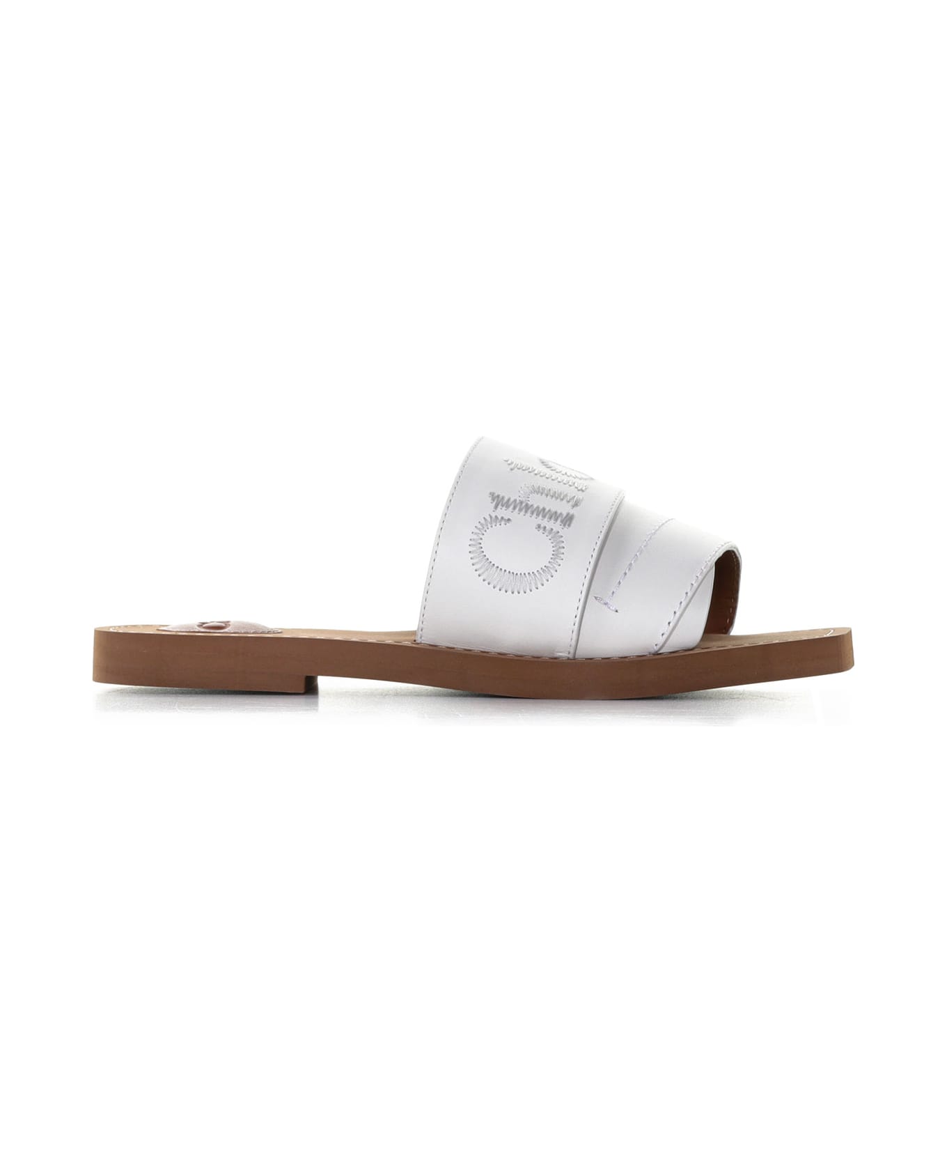 Chloé Woody Smooth Leather Slide Sandals - WHITE