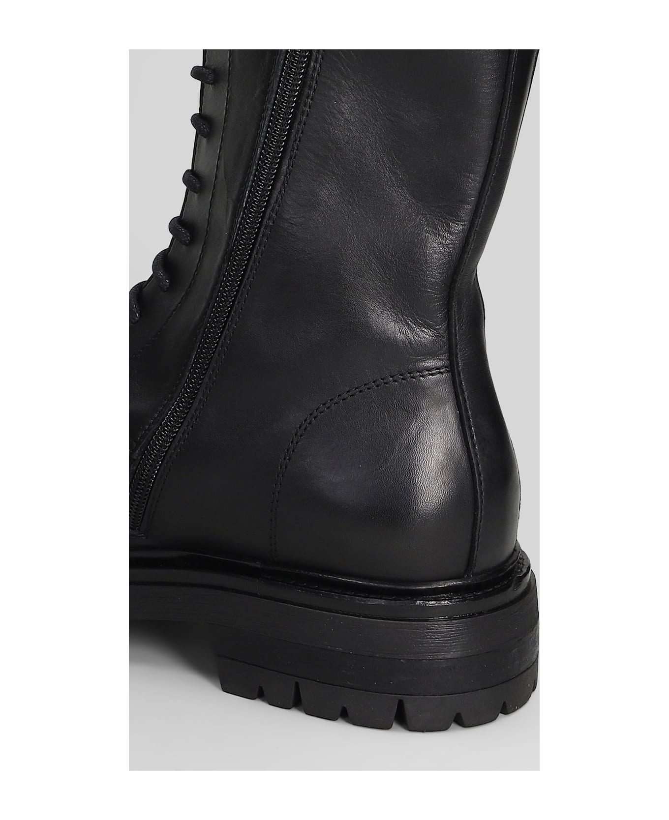 Elena Iachi Combat Boots In Black Leather - black