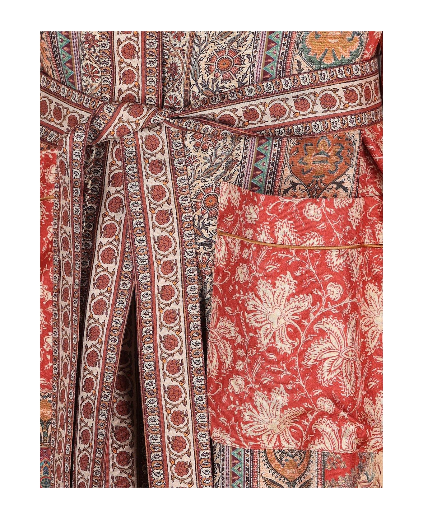 Etro Floral Printed Belted Coat - ORANGE