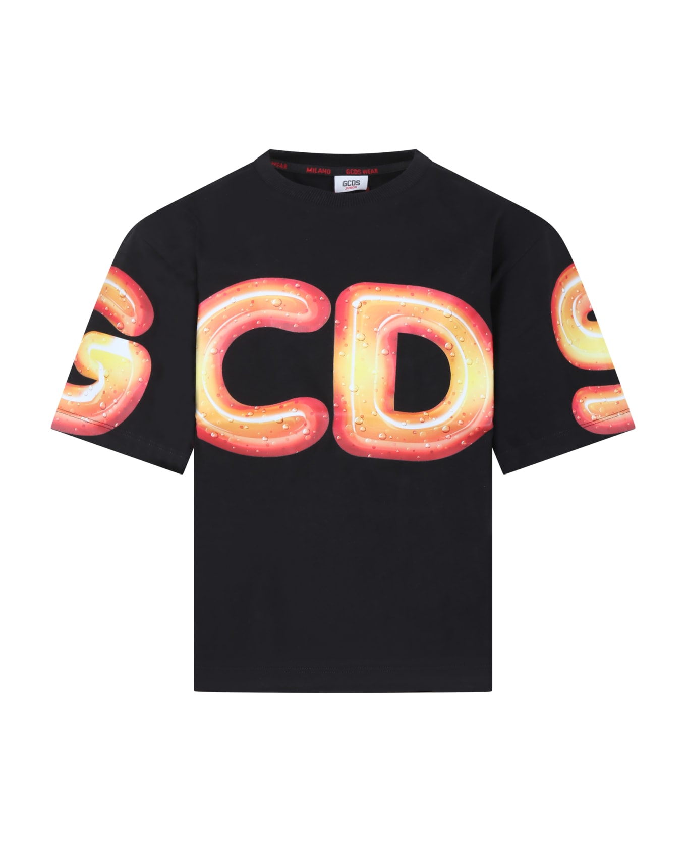 GCDS Mini Black T-shirt For Kids With Logo - Black
