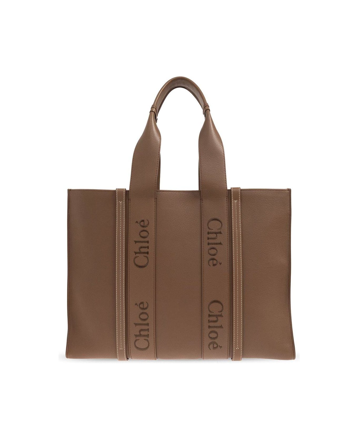 Chloé Logo Detailed Large Tote Bag - Brown トートバッグ