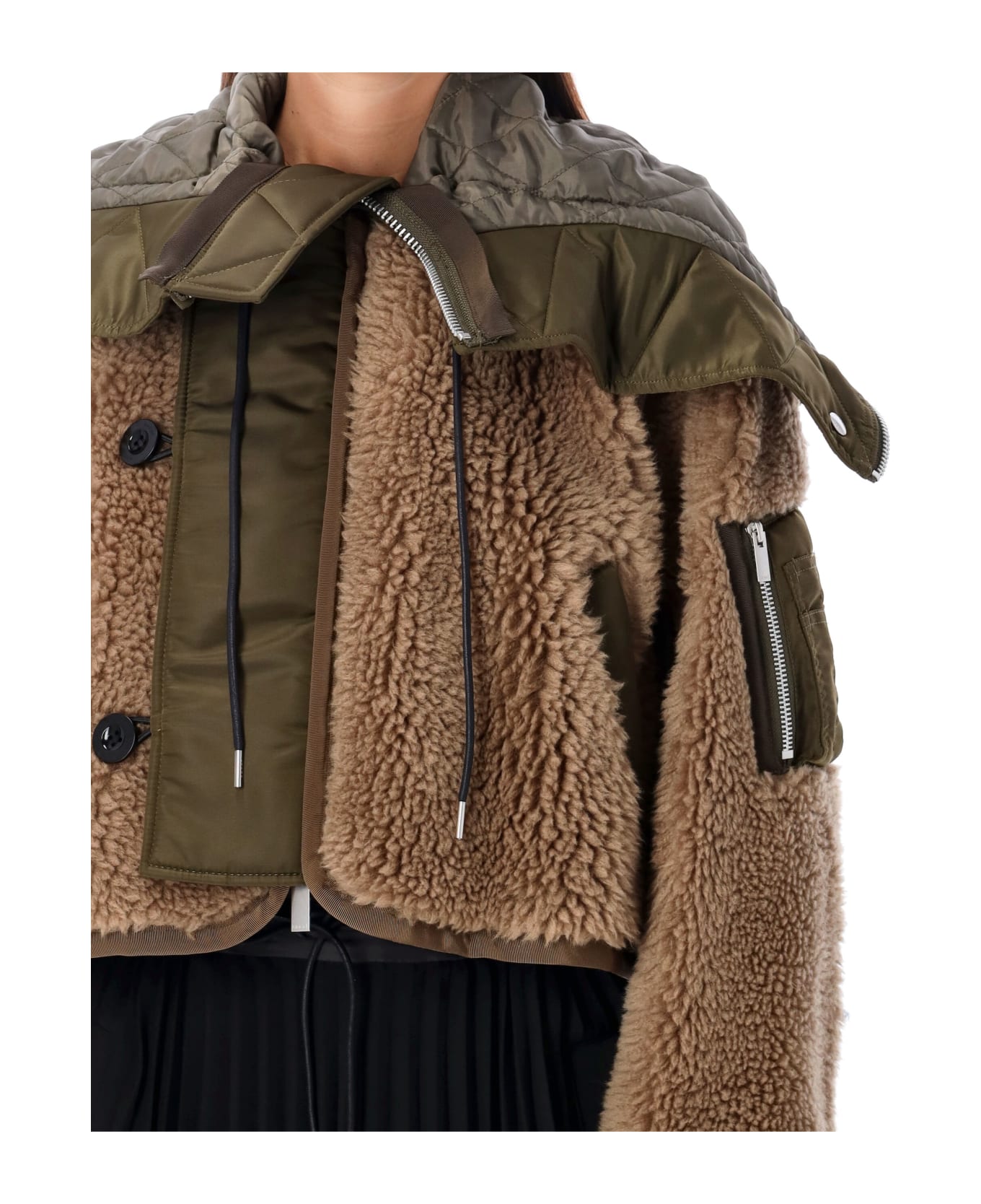 Sacai Teddy Cropped Bomber - BEIGE OLIVE