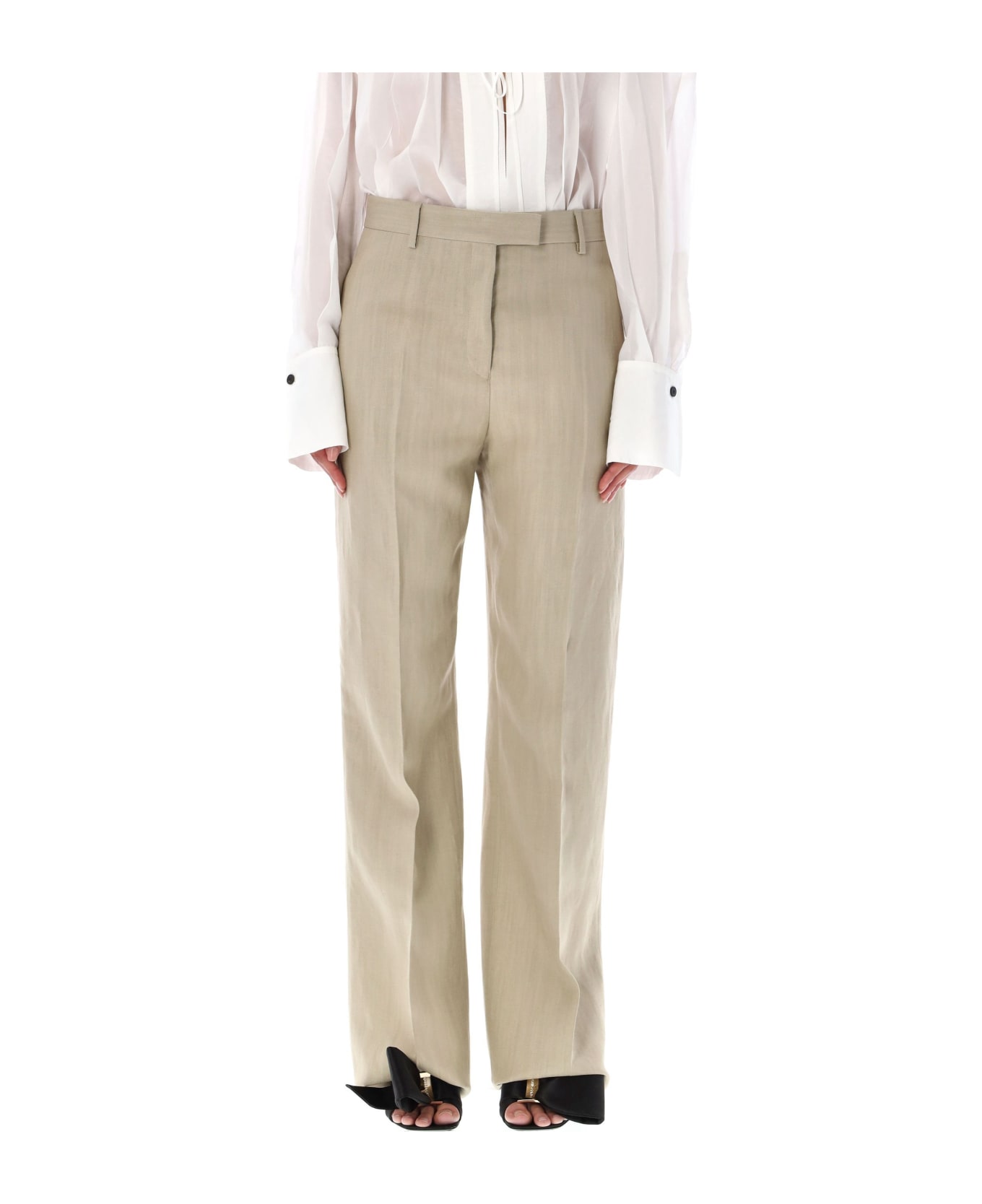 Ferragamo Linen Blend Tailored Trousers - BEIGE STONE
