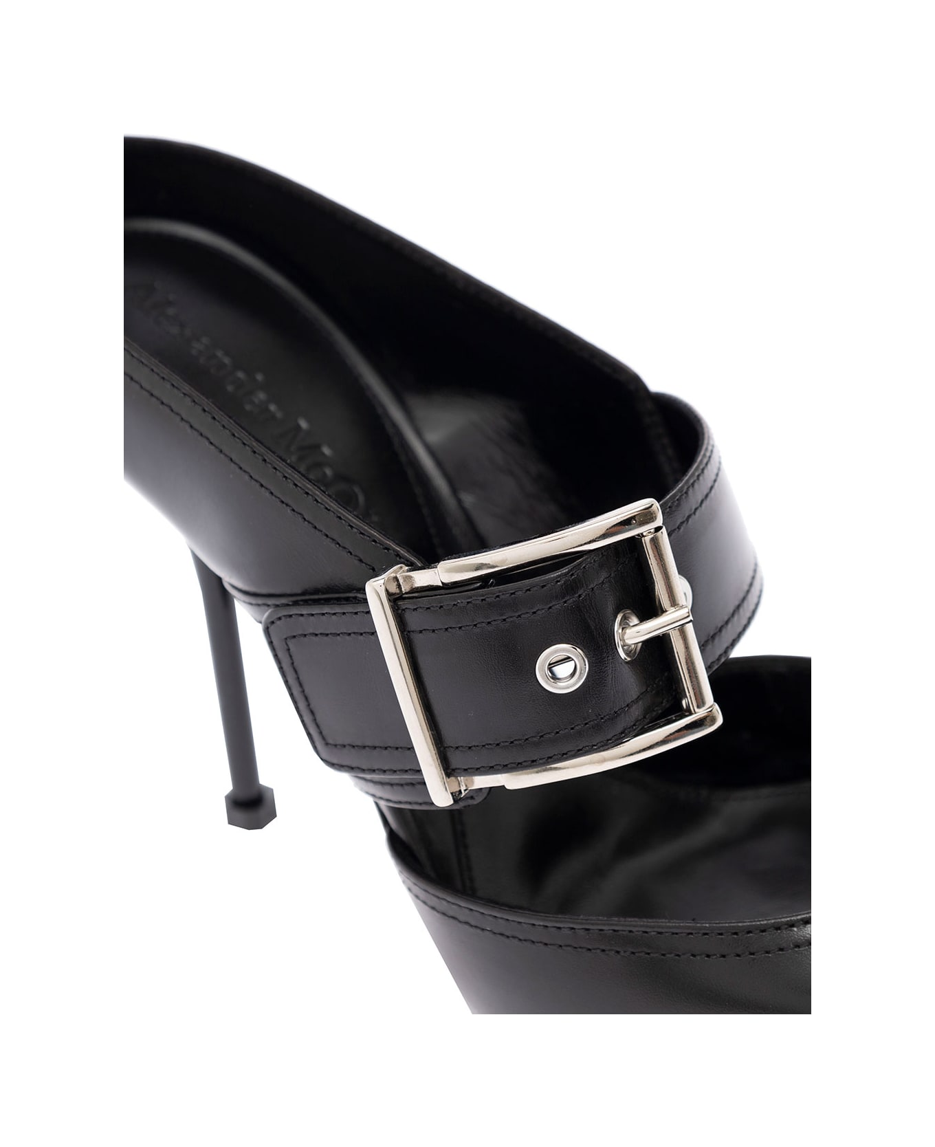 Alexander McQueen Woman's Black Patent Leather Mules With Metal Toe And Buckle - Black