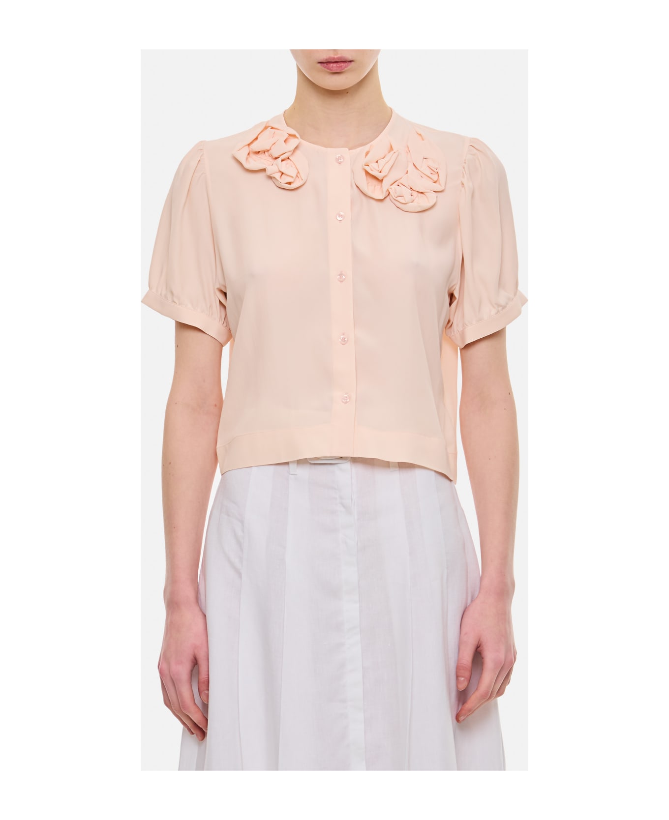 Simone Rocha Short Sleeve Top W/ Clustered Rose - Pink スカート