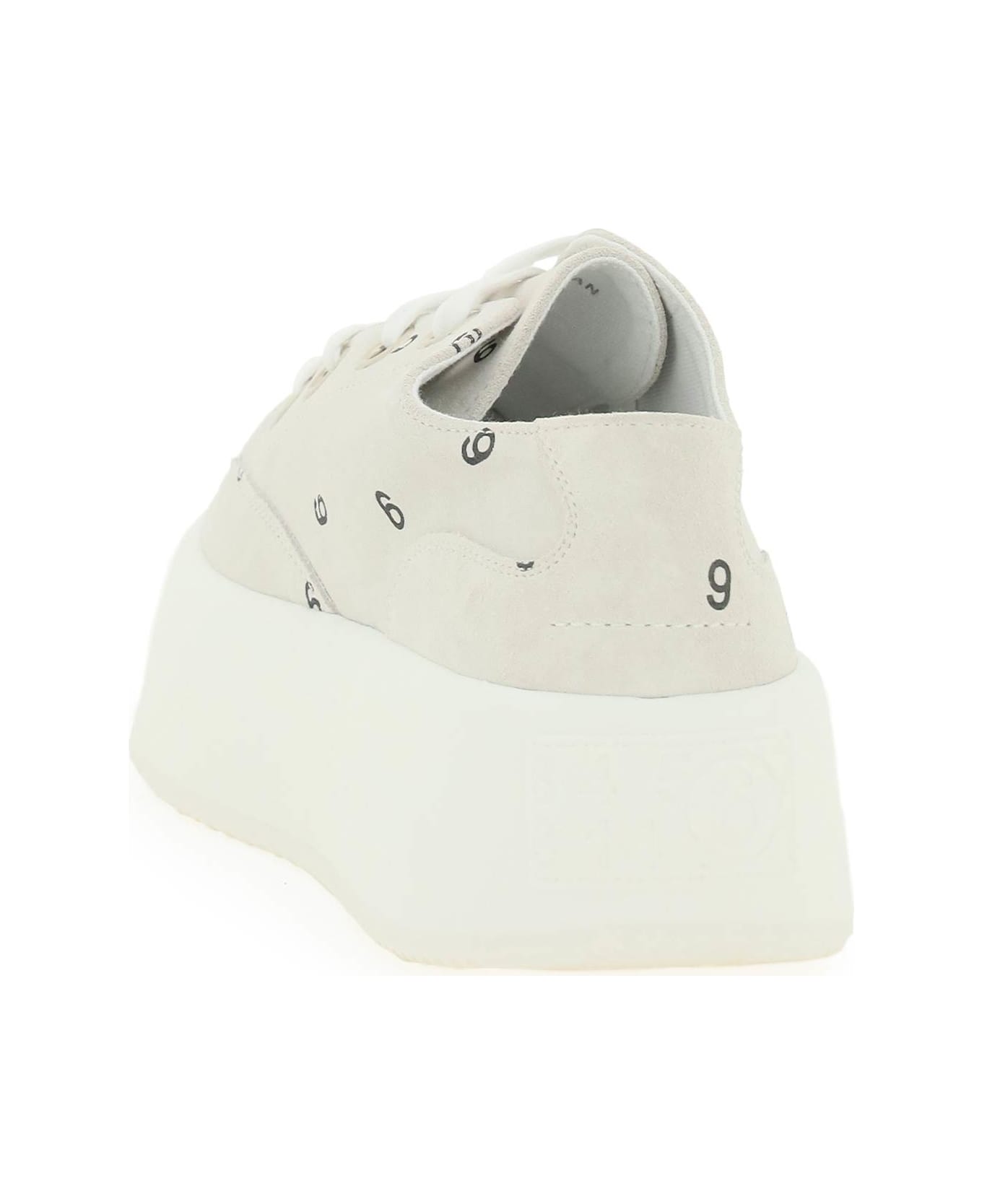 MM6 Maison Margiela Suede Leather '6' Platform Sneakers - WHITE BLACK (Beige)