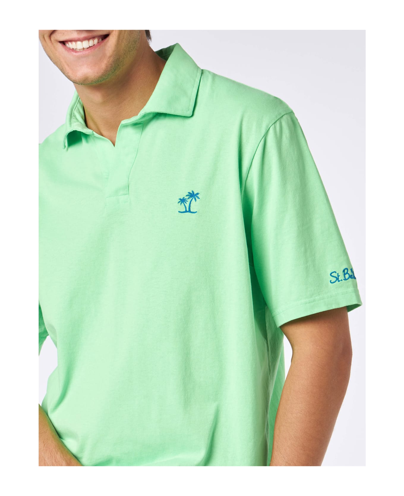 MC2 Saint Barth Man Green Cotton Jersey Polo - FLUO