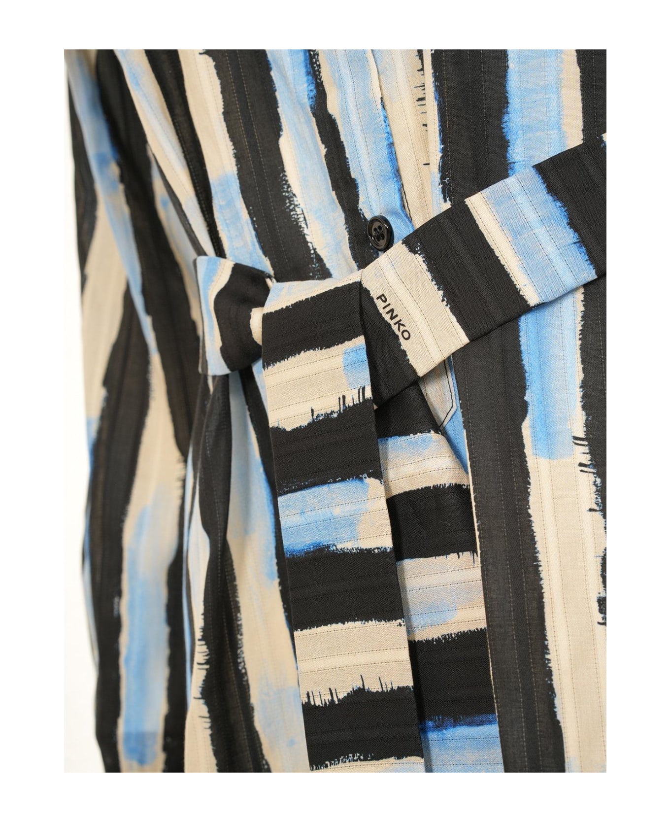Pinko Paint-stripe Printed Midi Shirt Dress - Nero/burro/azzurro