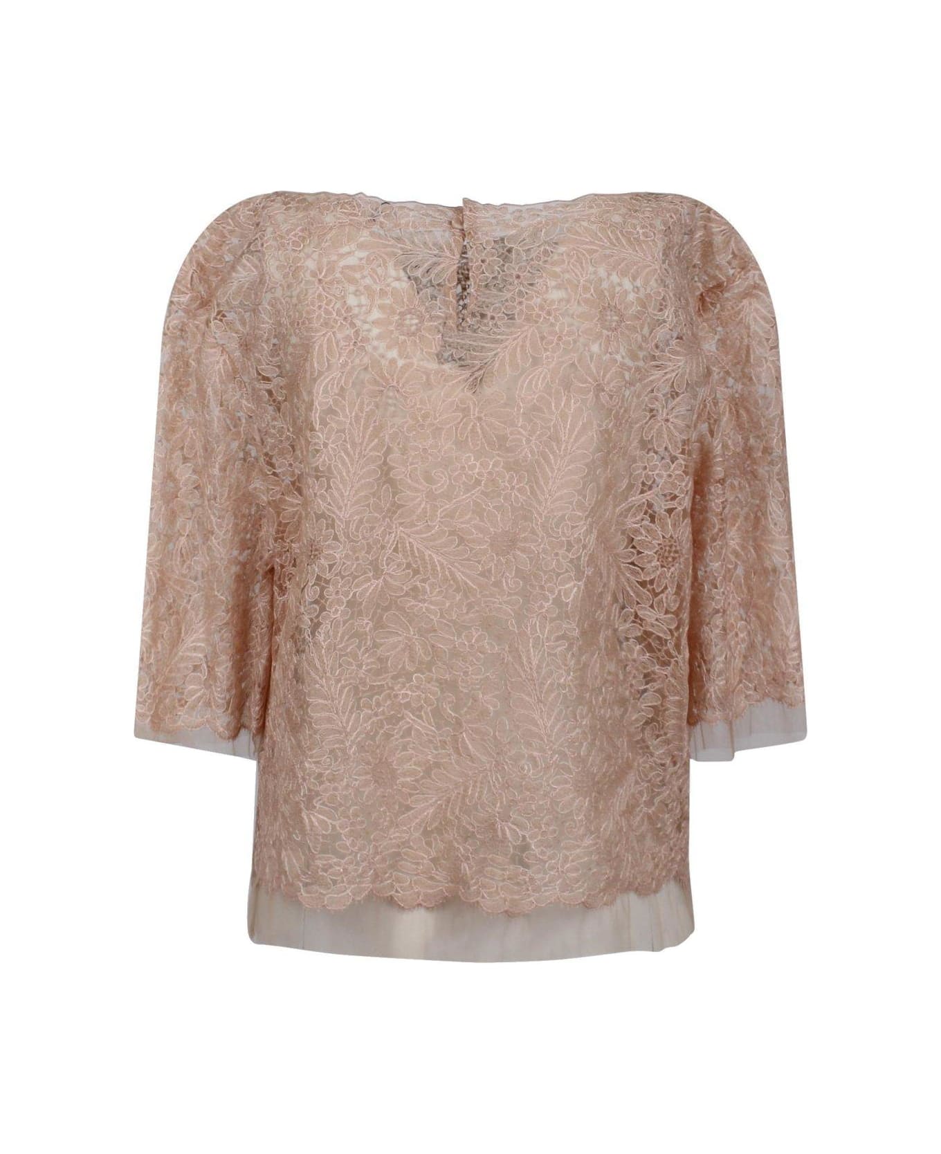 Ermanno Scervino Floral Lace Short-sleeved Blouse - Powder