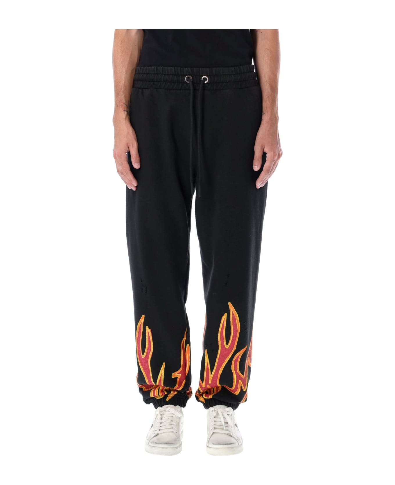 Palm Angels Garment Dye Graffiti Flames Sweatpants - Black