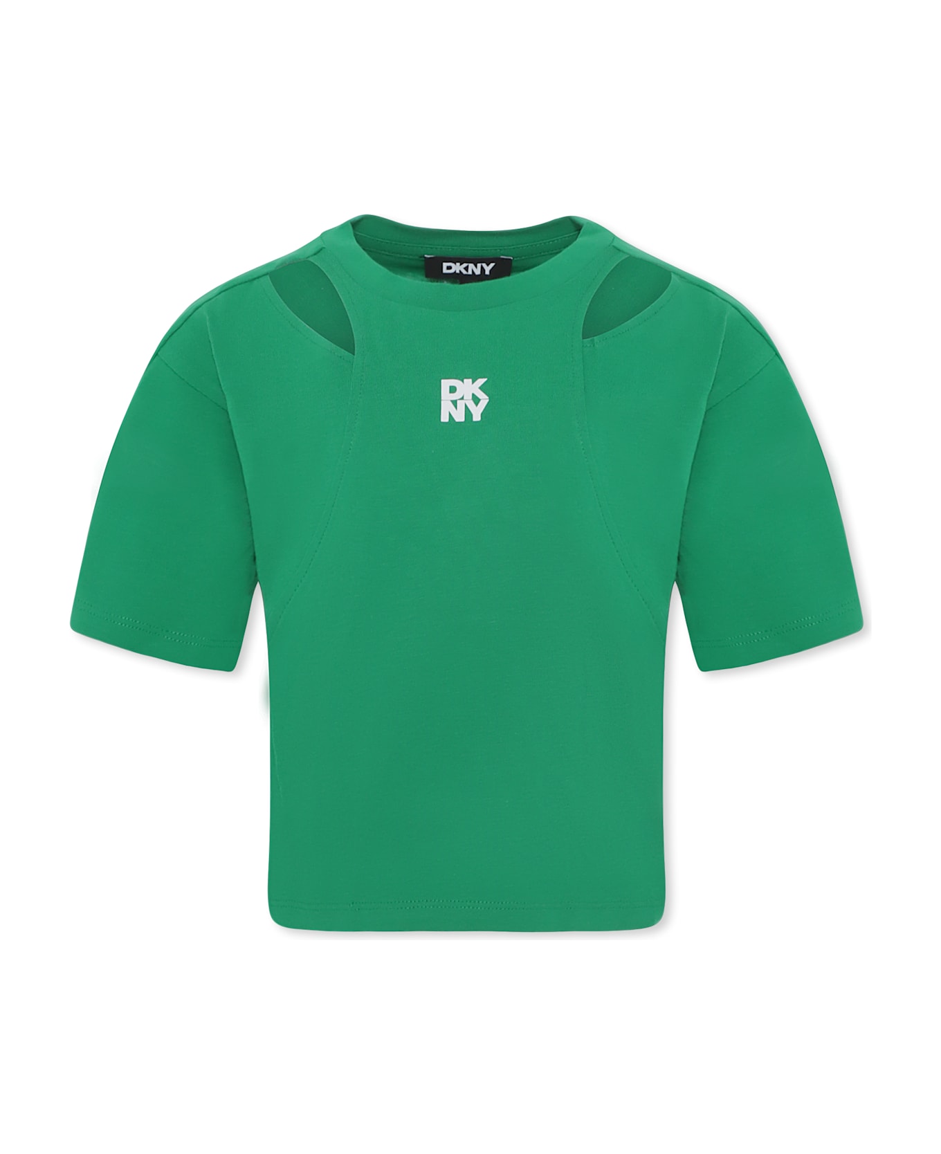 DKNY Green Crop T-shirt For Girl With Logo - Green