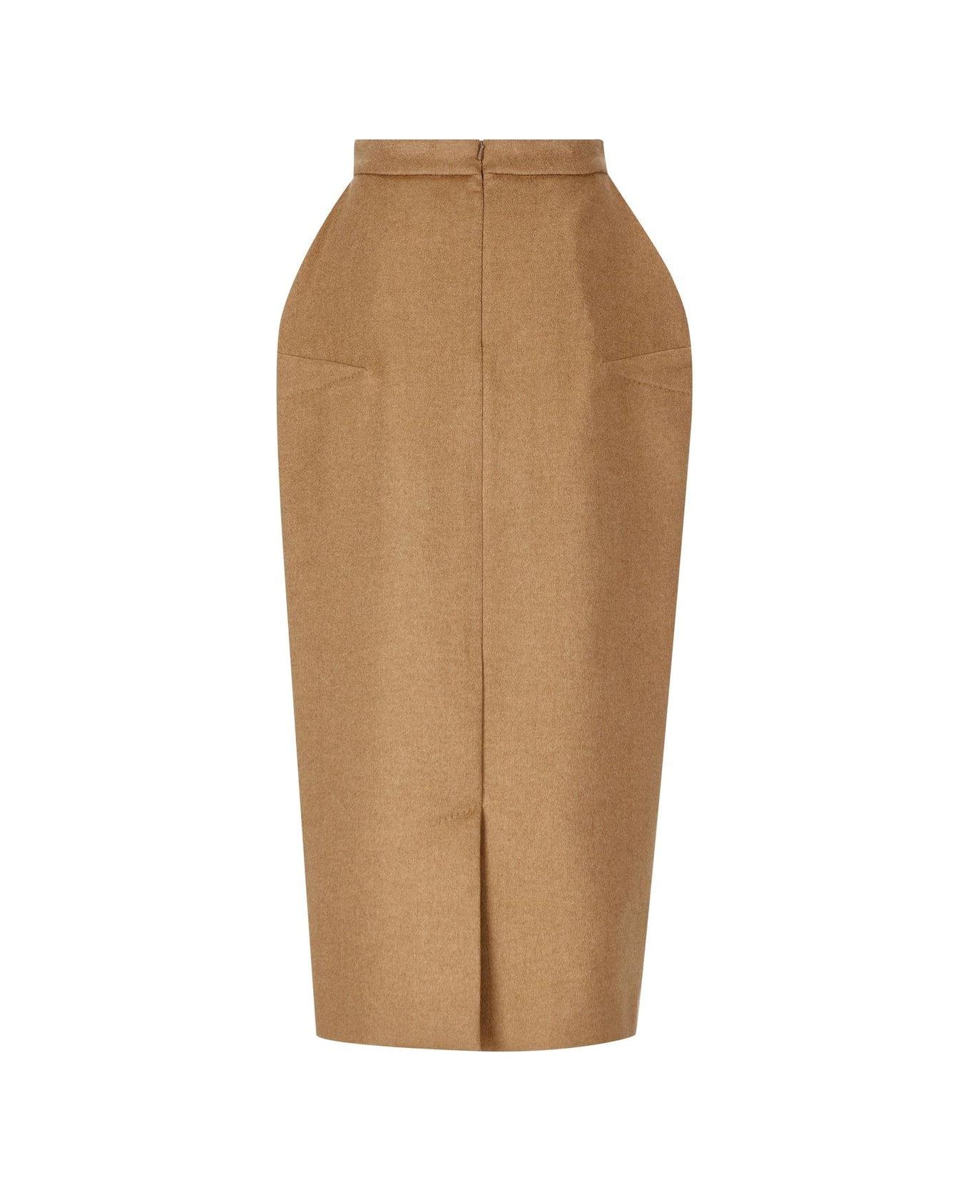 Max Mara High Waist Zip Detailed Skirt - Brown