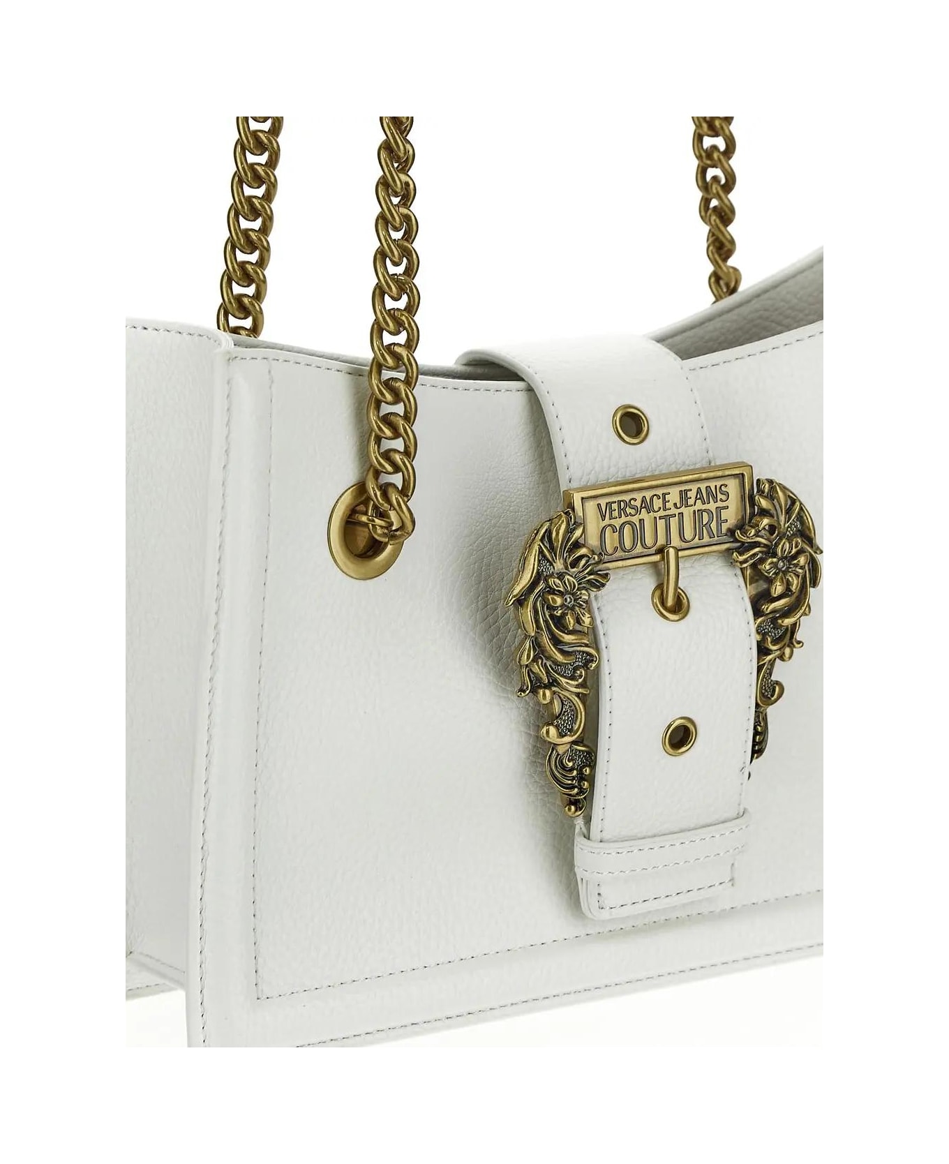 Versace Jeans Couture Embossed Buckle Shoulder Bag - White