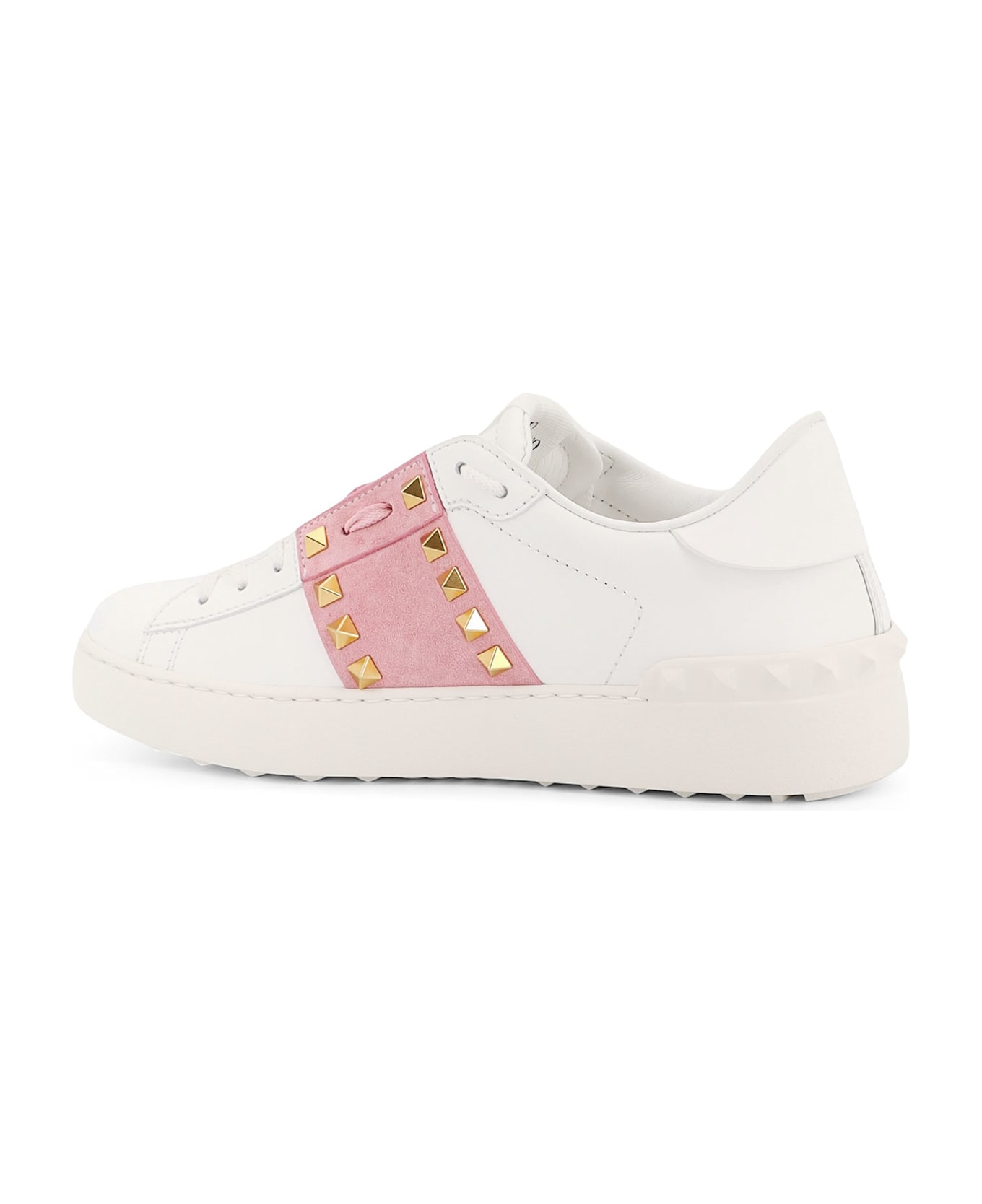 Valentino Garavani Rockstud Untitled Leather Low-top Sneakers - BIANCO/VINTAGE ROSE/BIANCO