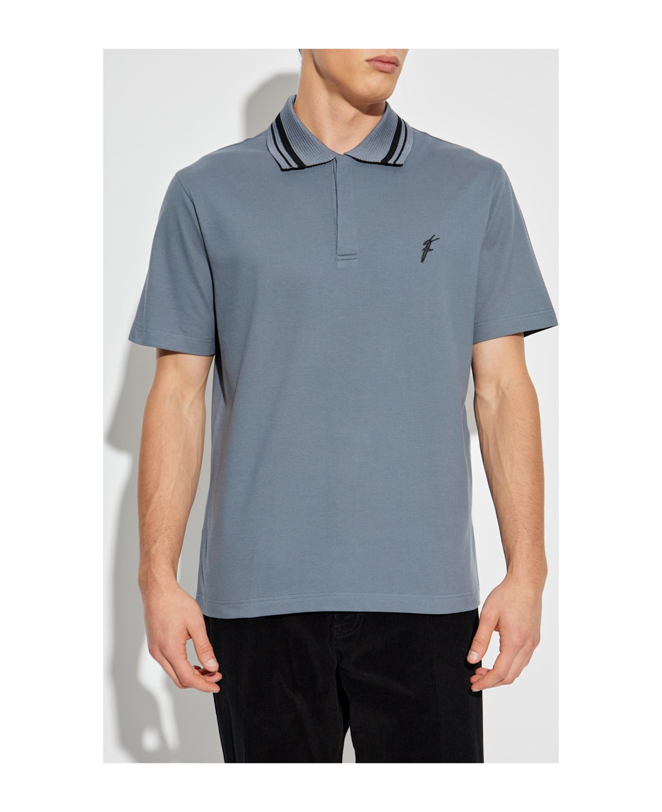 Ferragamo Polo With Embroidered Logo - BLUE