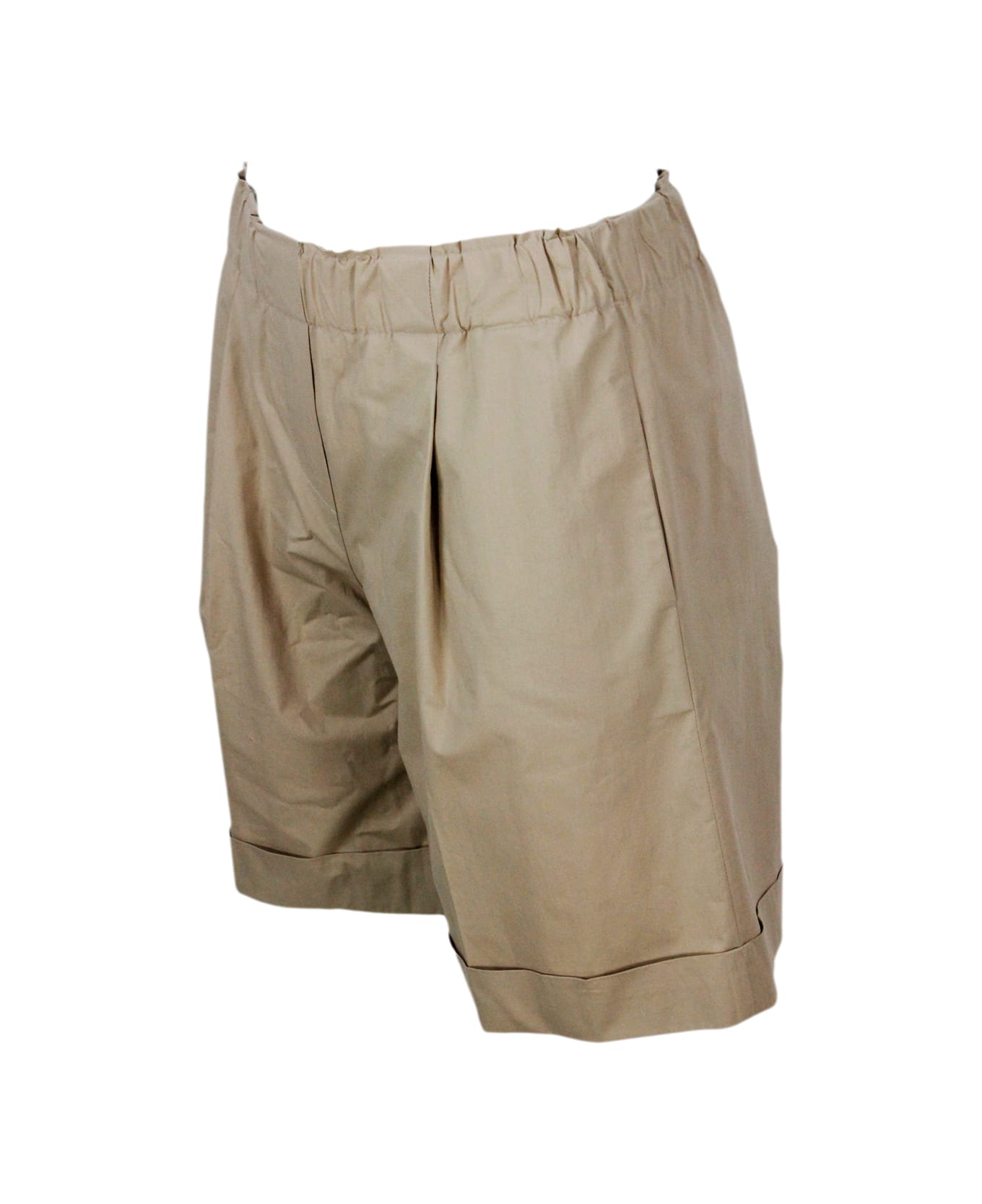 Antonelli Bermuda Shorts With Elasticated Waist And Welt Pockets With Pleats And Turn-up At The Bottom Made Of Stretch Cotton - Beige ショートパンツ