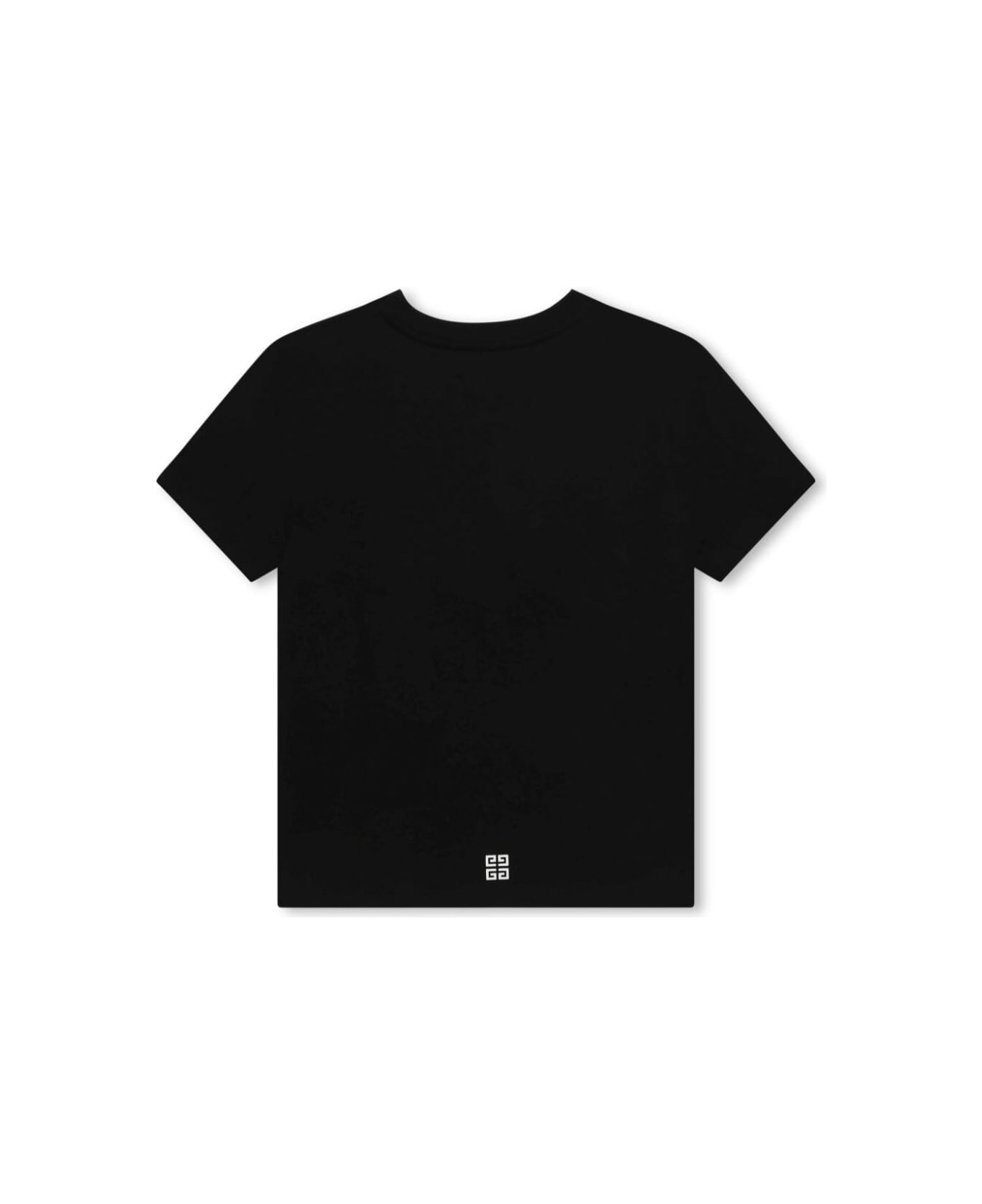 Givenchy Black Crewneck T-shirt With Contrasting Logo Lettering Print In Cotton Boy - Black