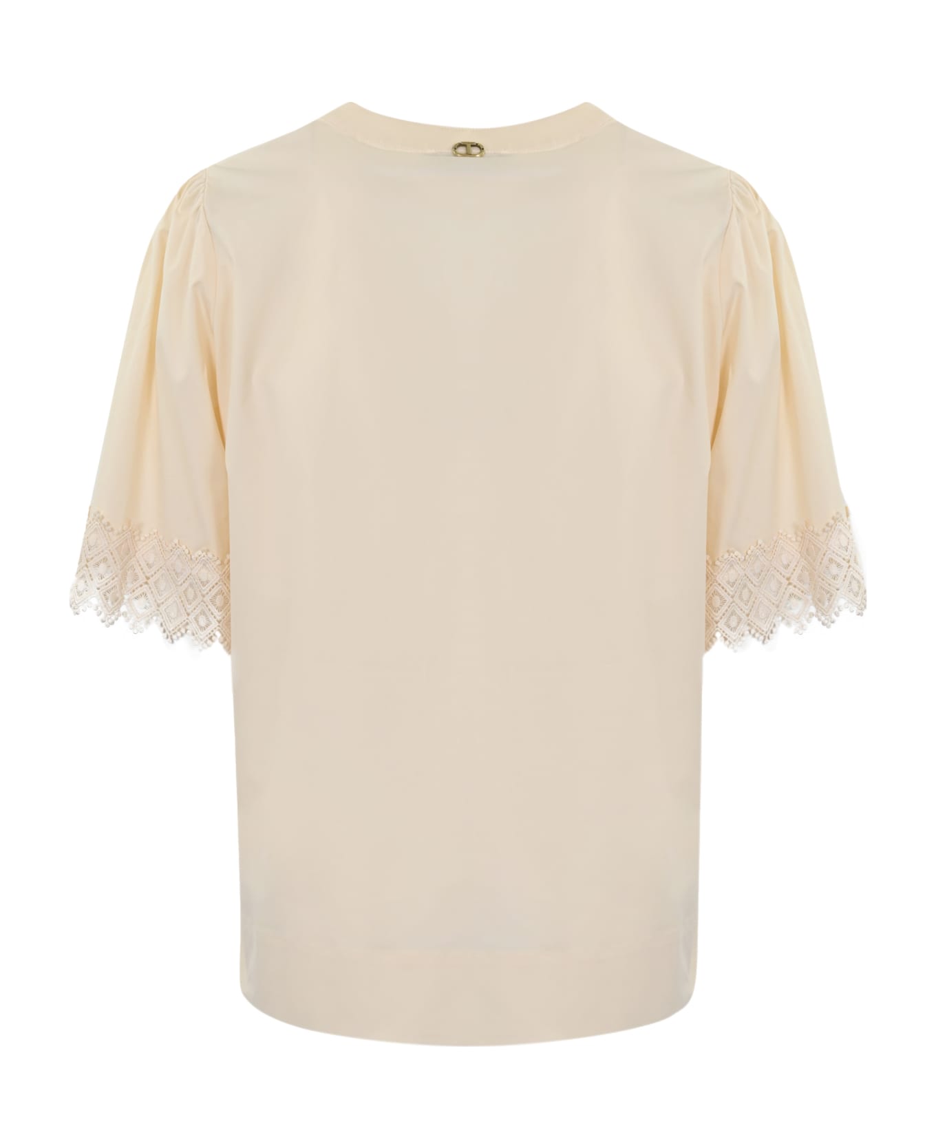 TwinSet Poplin Blouse With Embroidery - Parchment