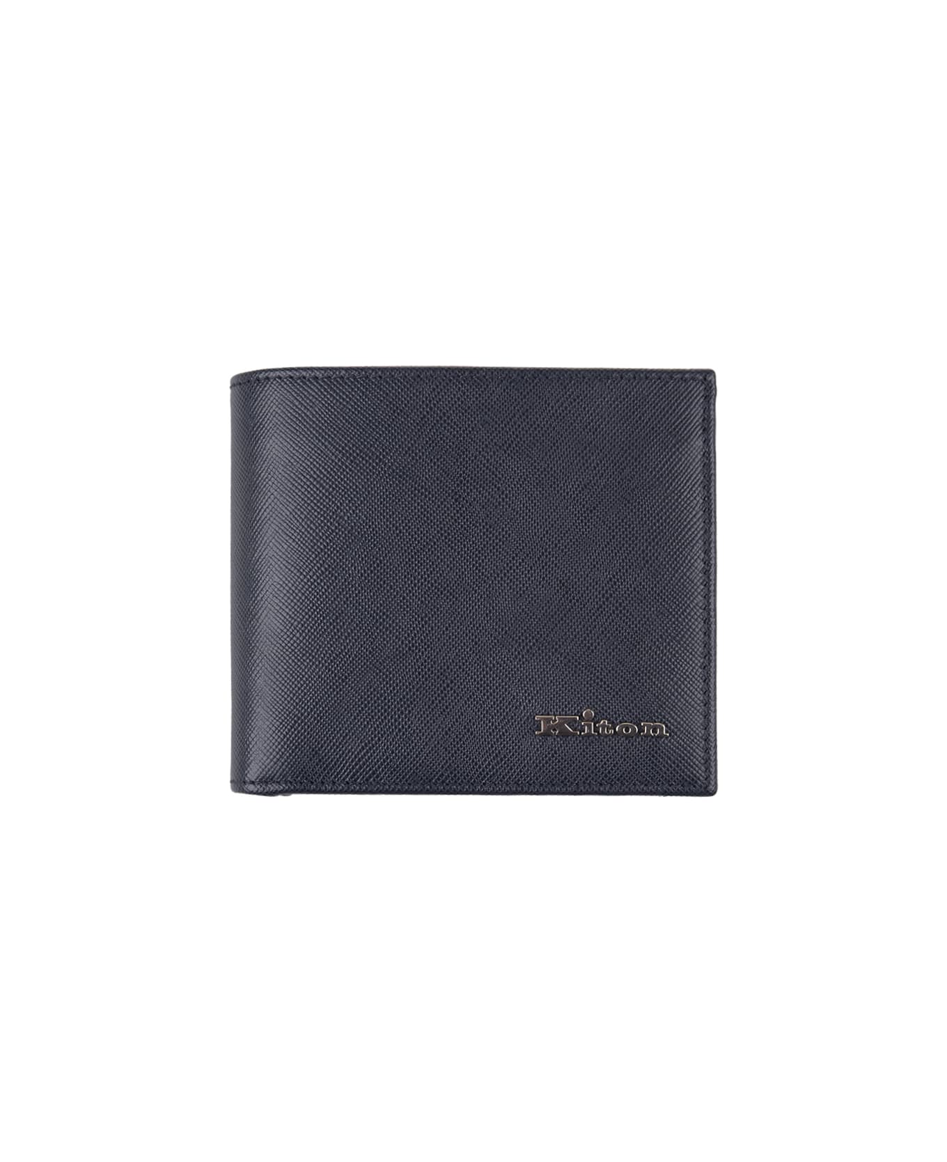 Kiton Blue Leather Wallet With Logo - Blue 財布